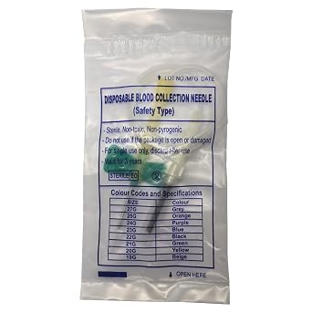 Butterfly Needle (3/4 inch x 12 inch) with Stand and Safety Cap, Individually Packaged, 100 Pcs/Box, for Pet and Laboratory Use(21G)