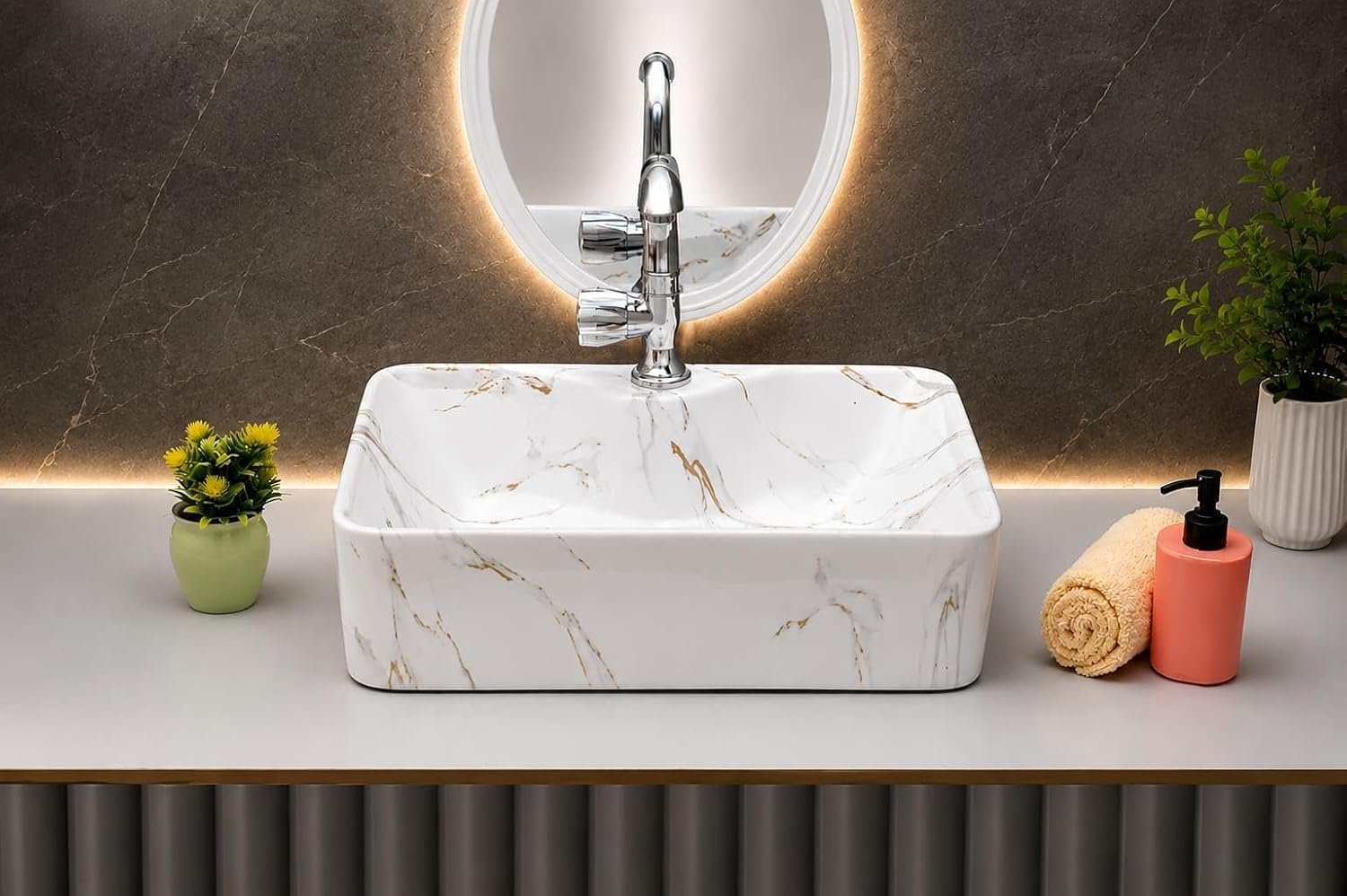 Premium White Ceramic Table Top Wash Basin, Modern Countertop Vanity Sink for Bathroom, Hotel & Residential Washrooms, 19 x 14 x 5 Inch 4