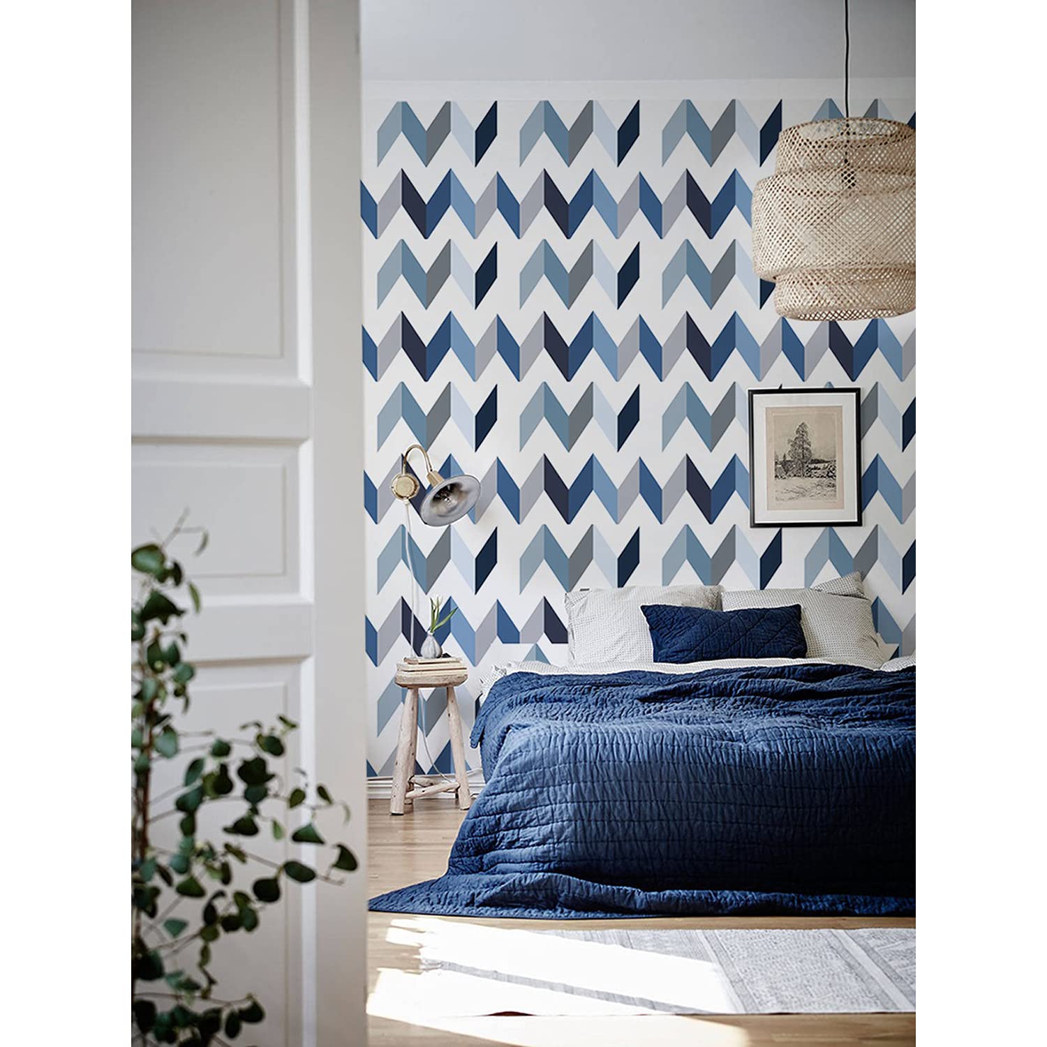 Papier peint meuble et cuisine à motif chevron pour un salon cosy