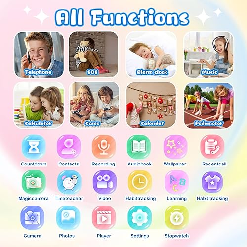 Miniatura 7 de Reloj inteligente para niños, reloj inteligente 4G para niños, pantalla táctil, llamadas SOS juegos, podómetro, alarma de fitness, calculadora,