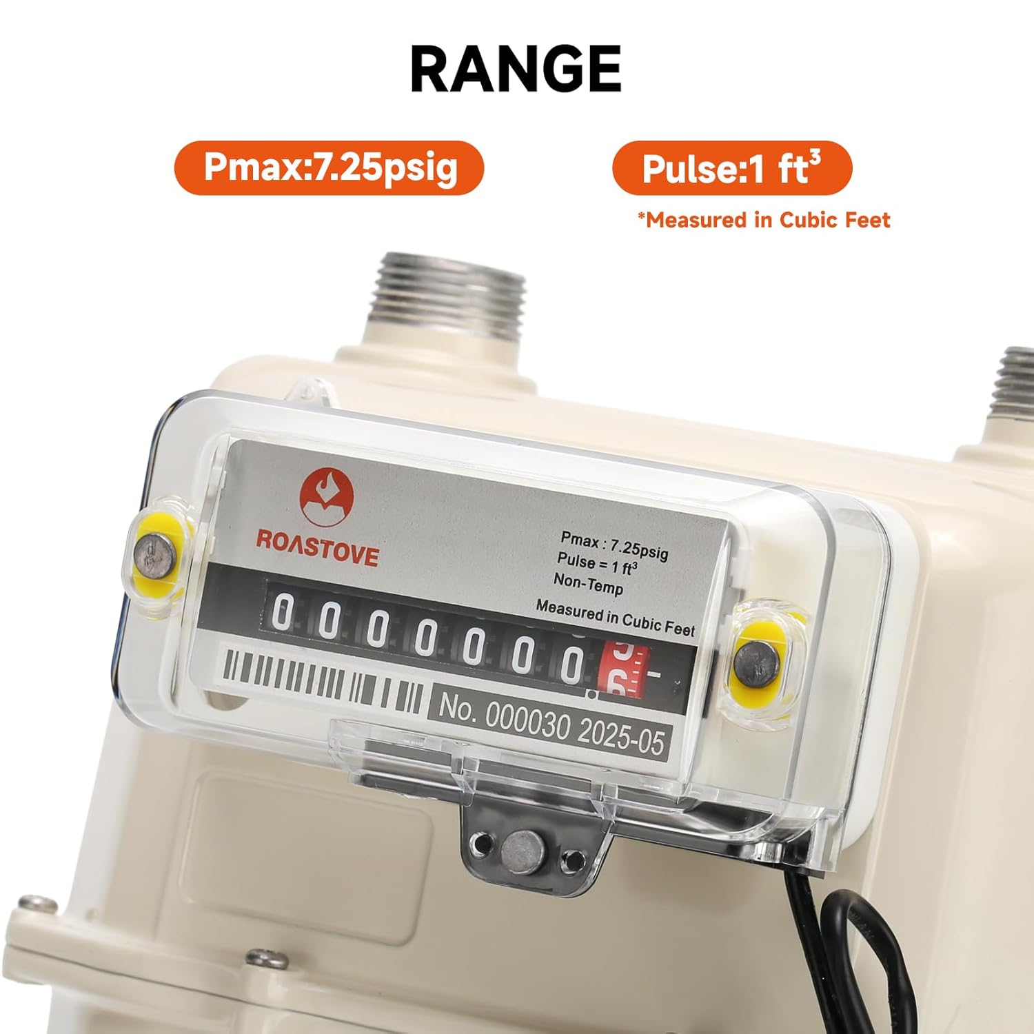 Roastove Gas Meter,Natural Gas SUBMETER,with 3/4" Thread and Pulse Output