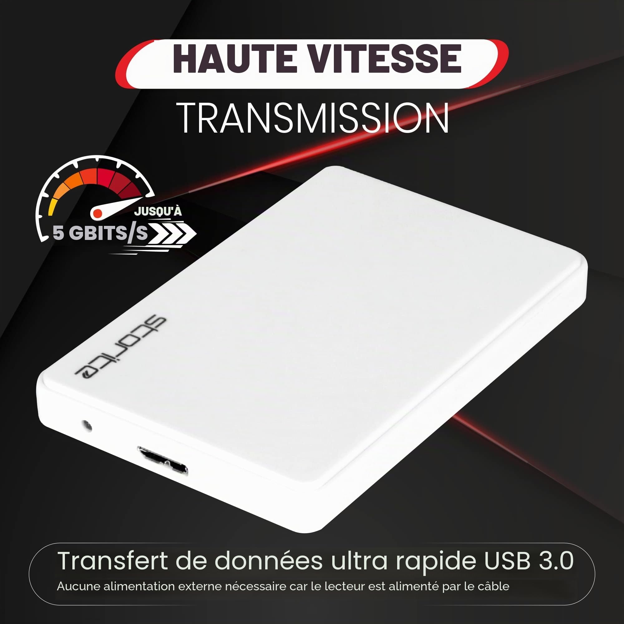 Storite Disque Dur Externe 500Go Ultra-Rapide et Fin USB 3.0 pour la Sauvegarde de données – Disque Dur Portable Compatible avec Mac, Ordinateur Portable, PC, Console de Jeux (Blanc)
