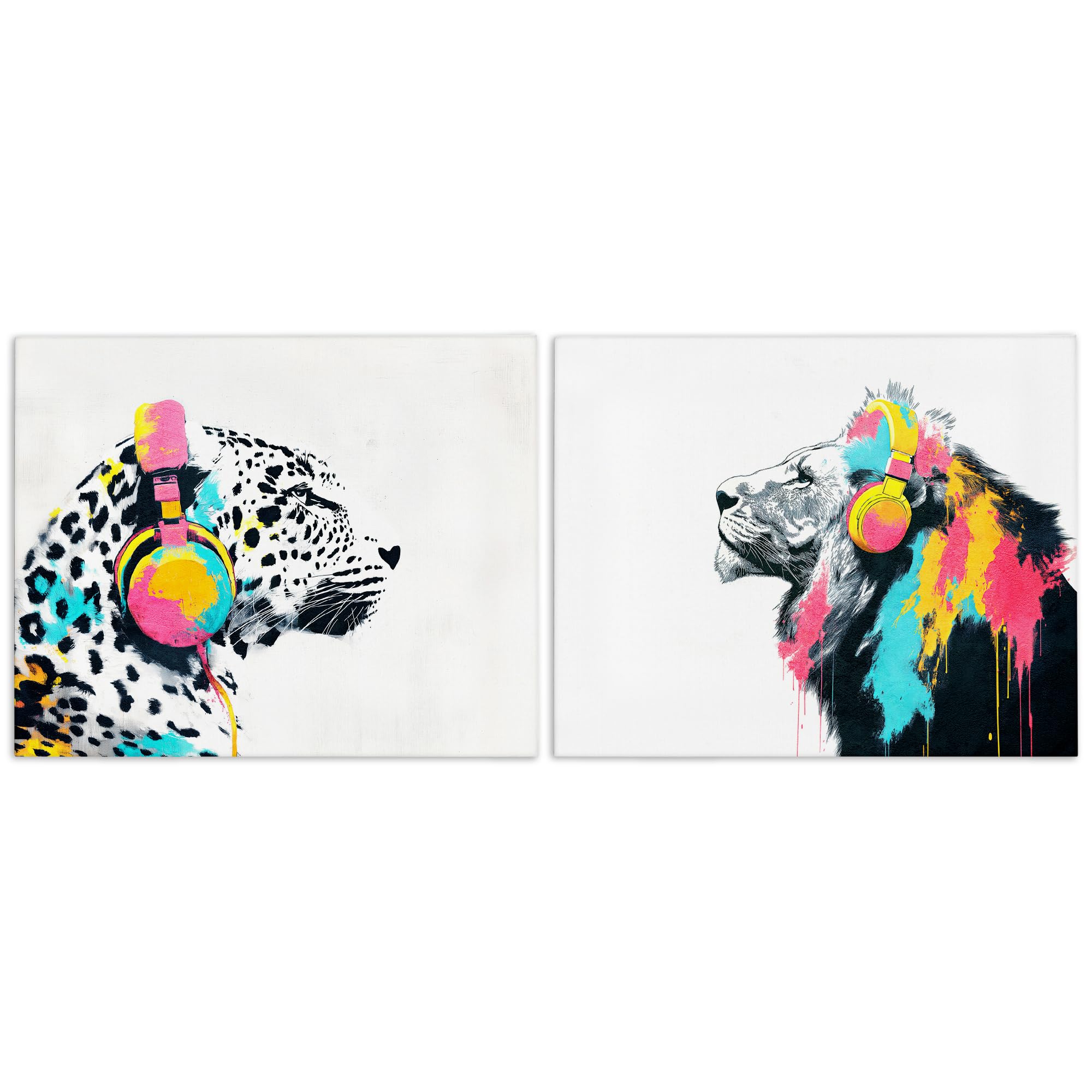 Leopard Lion Headphones Pop, 24 x 30 Inch Canvas Wall Art Set
