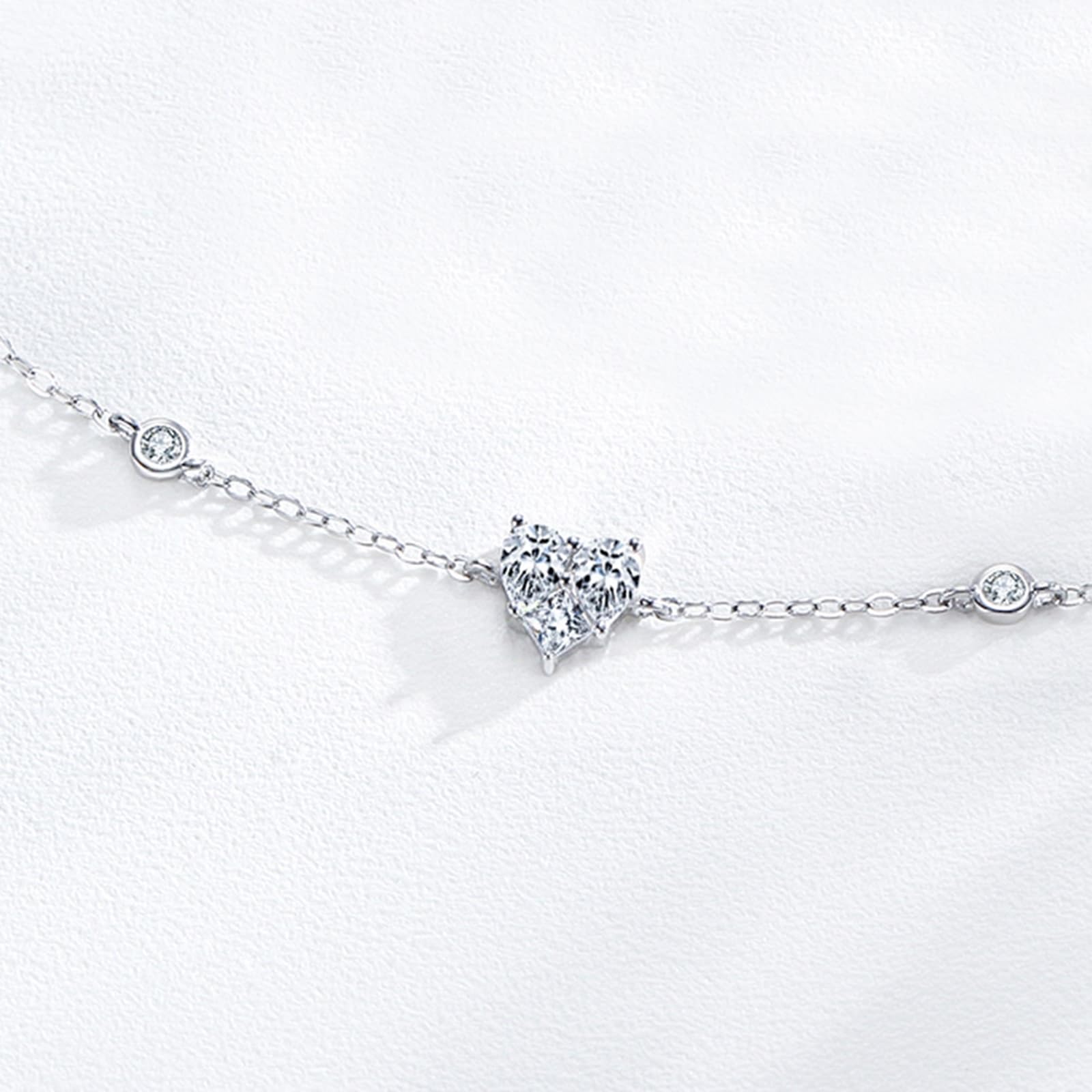Au 375/585/750 Bracelet pour femme en or blanc véritable, classique cœur pour femme avec cœur créé en laboratoire Diamant coupe goutte, Bracelets en or blanc 9 K/14 K/18 K