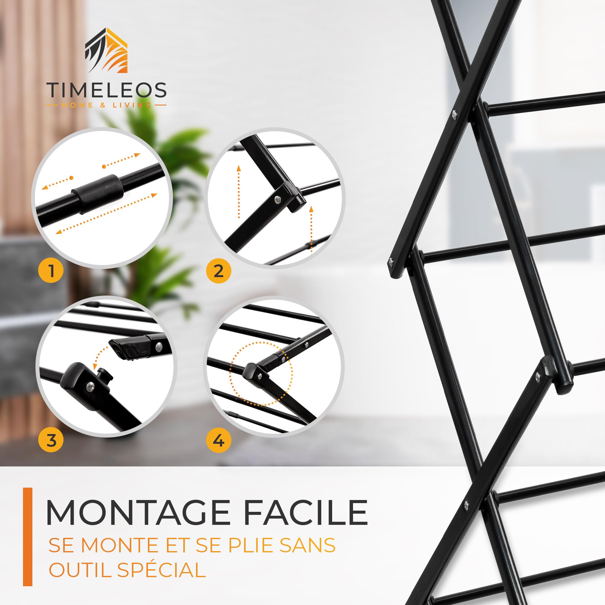 Etendoir Linge Interieur Pliable - Sechoir a Linge Extensible, Robuste & Peu encombrant, 6 Niveaux avec 11 Barres, Tour à Linge Pliable et Extensible, seche Linge Durable, Blanc