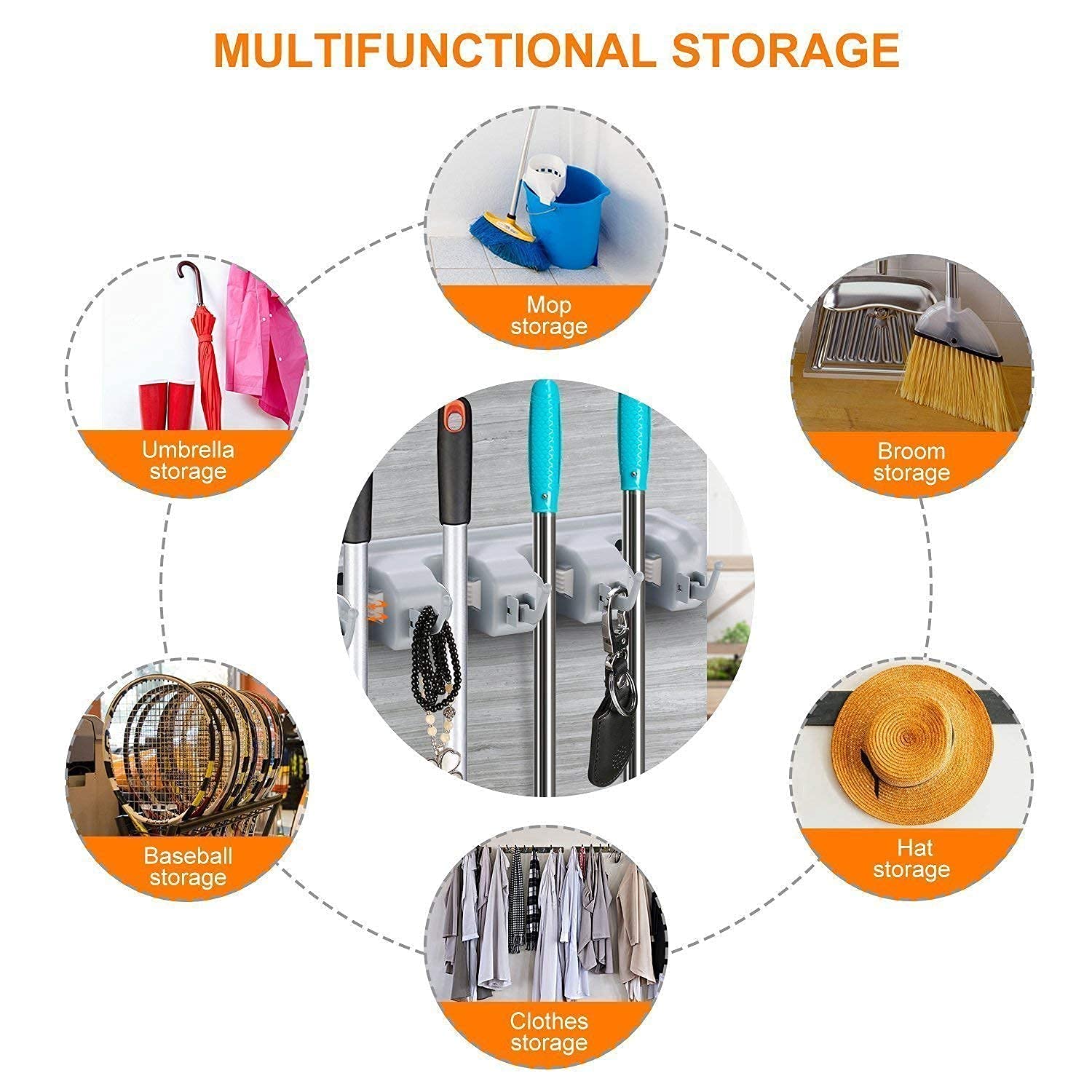 Vajin Mop and Broom Holder; Upgraded with Effective Strong Holding 5 Slot Position with 6 Hooks Garage Storage up to 11 Tools Wall Mounted; Organize Ideas; Standard Size 3