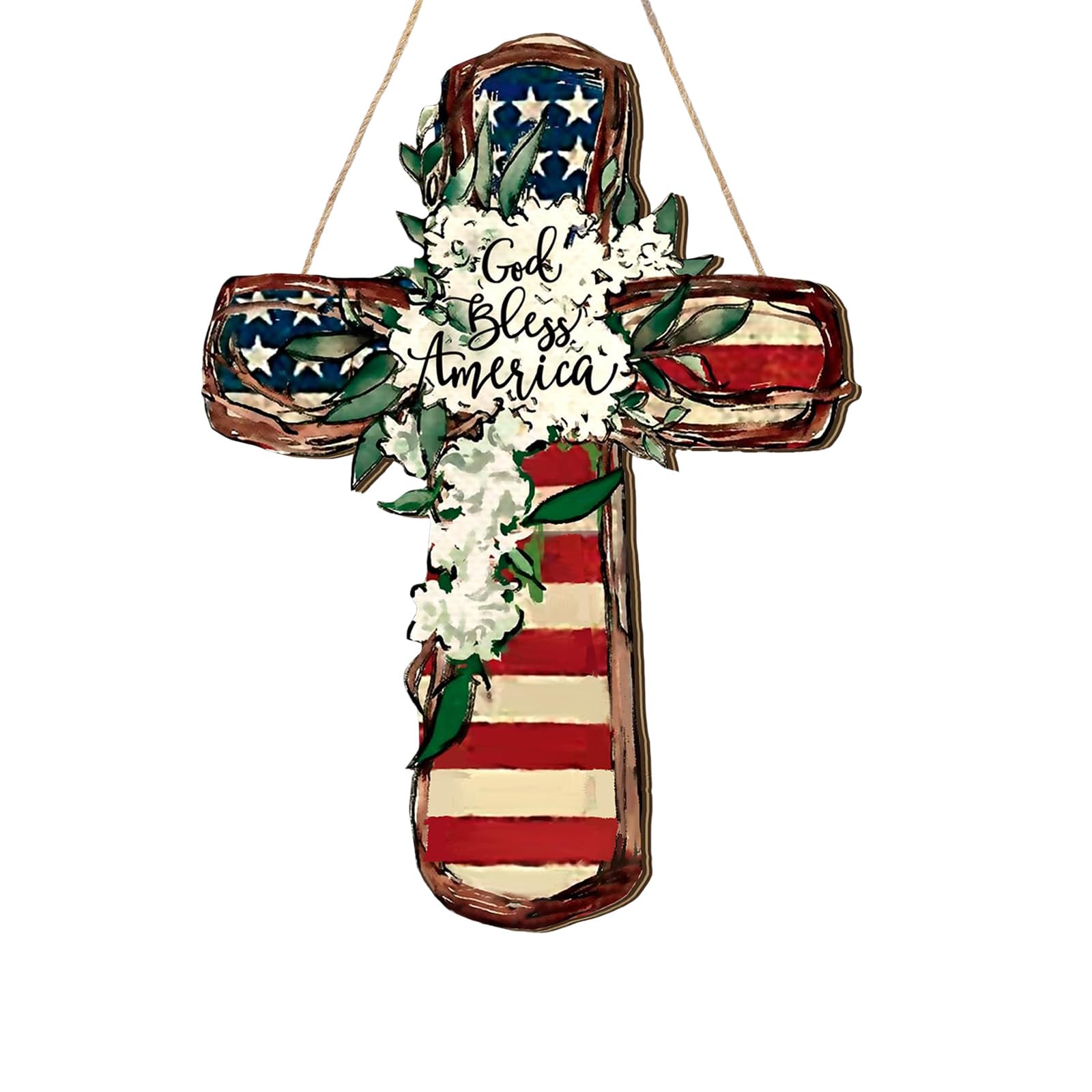 Qusinfc 4Th of July Door Sign Memorial Day Decoration Patriotics Door Wreath Red White Blue Doors Hanger Independence Day Decors Wood Patriotics Wreath