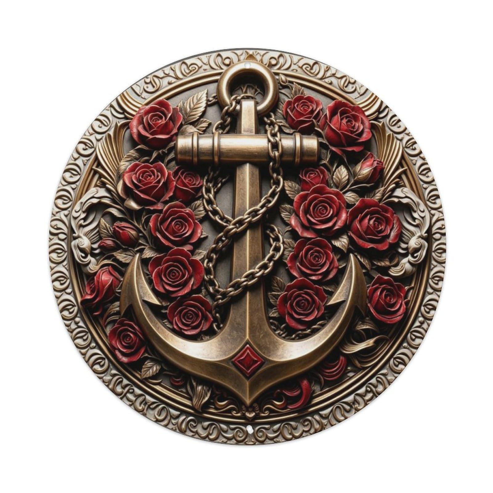 Nautical Anchor Intertwined with Roses 3D Romantic Coastal Metal Tin Sign Plaque