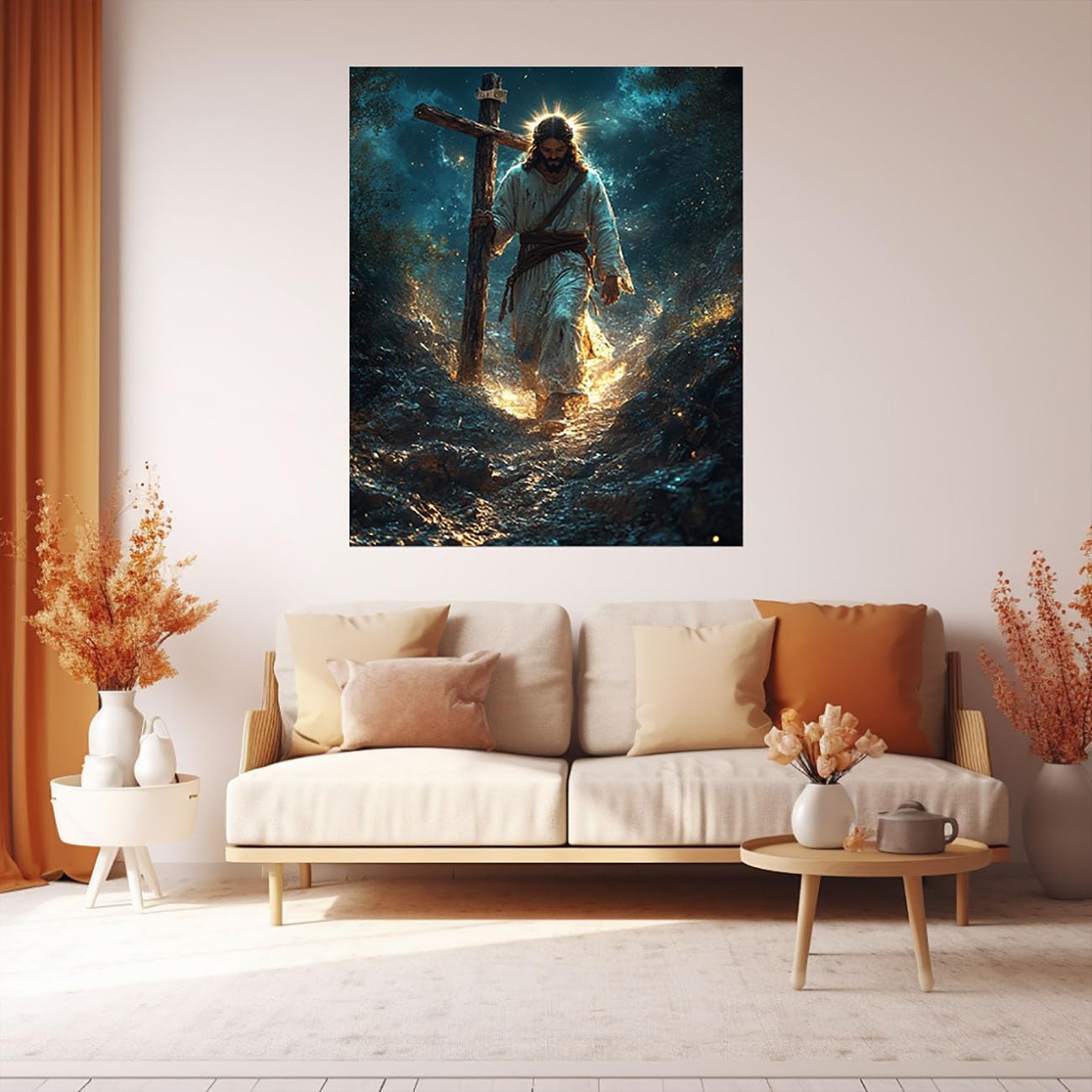 WIKEO Religijne obrazy na płótnie Jezus Jezus na obrazach cierpienie plakat nowoczesne obrazy drukuj sztuka ścienna obraz sypialnia biuro (złoto 4)-40 x 60 cm oprawione