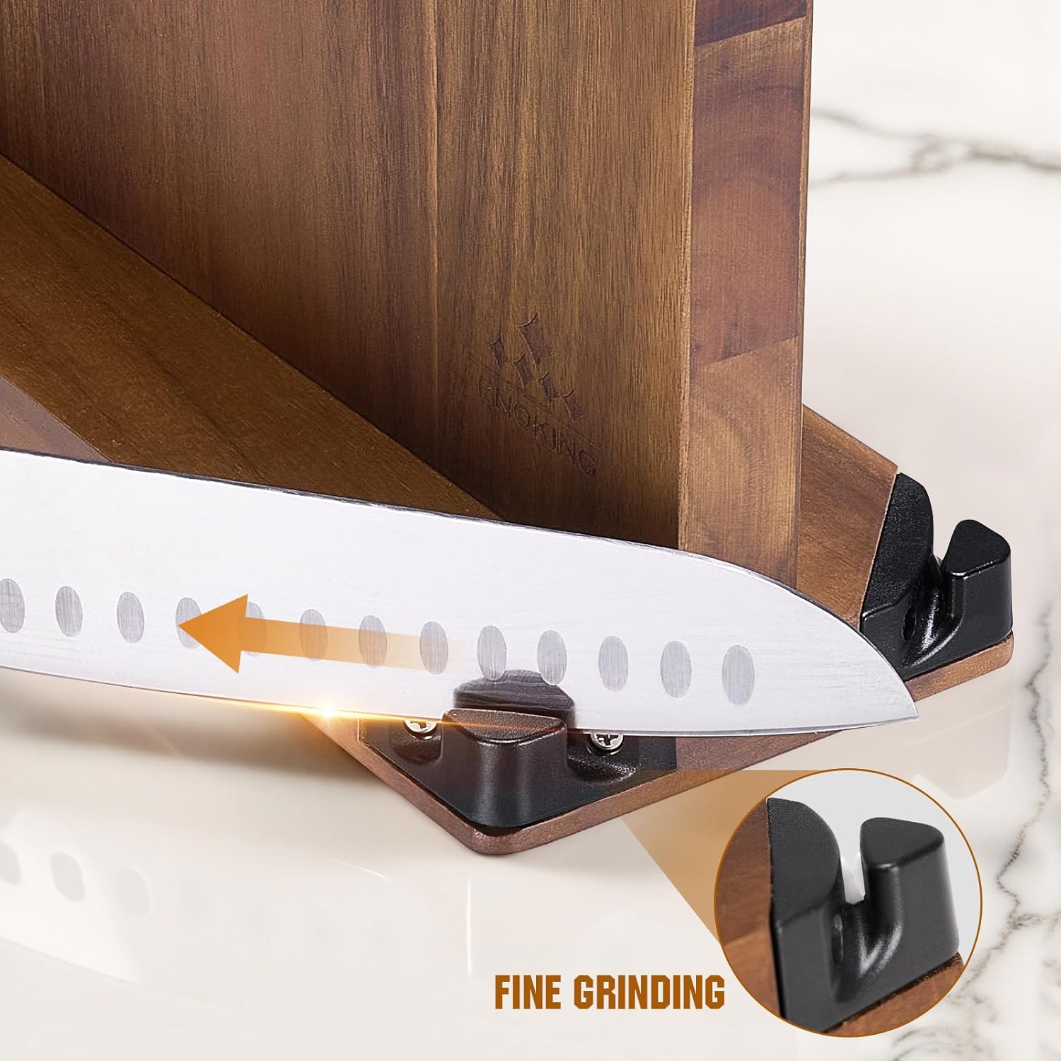 ENOKING 15.2" Extra Large Magnetic Knife Block with Dual Sharpeners, Acacia Wood Knife Holder & Display Stand with Strong Magnets - Image 4