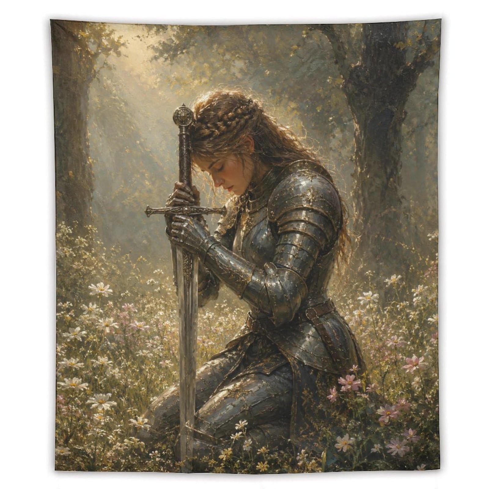 H3B8U2Y5 Medieval Female Knight Forest Wall Tapestry, College Dorm