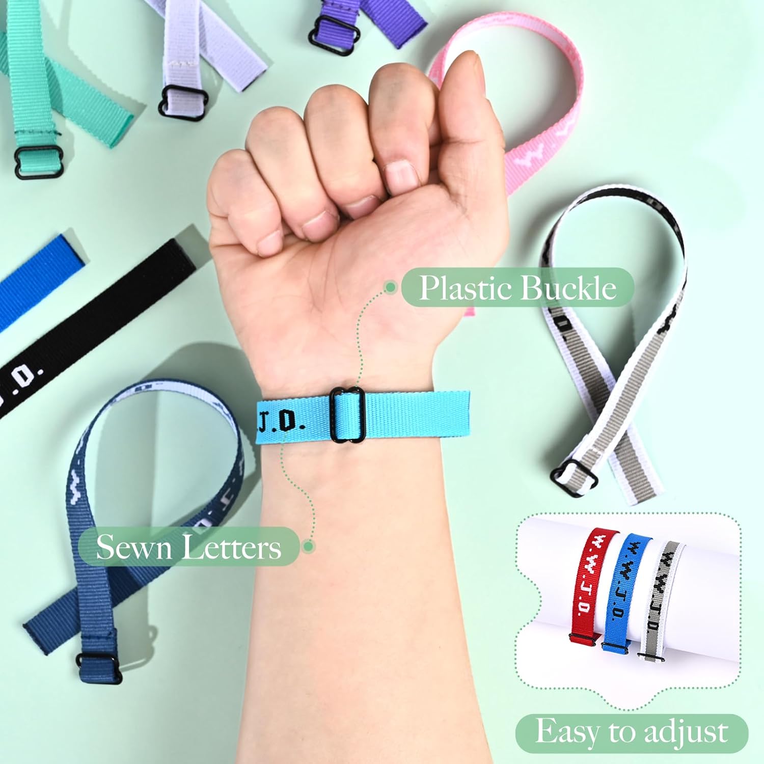 12/24/36/60PCS WWJD Bracelets, Adjustable Handmade Colorful What Wound Jesus Do Bracelets Bulk, Sewn Webbing Inspirational Christian Wristbands Religious Woven Bracelet Silicone for Women, Men, Kids - Image 3