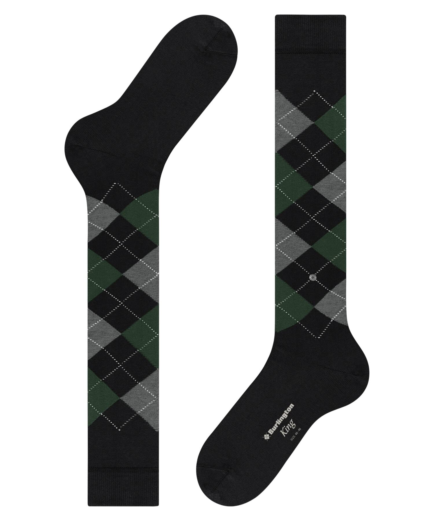 Burlington Mężczyźni Podkolanówki King M Kh Bawełna długie z wzorem 1 Para, Czarny Black 3004, 40-46
