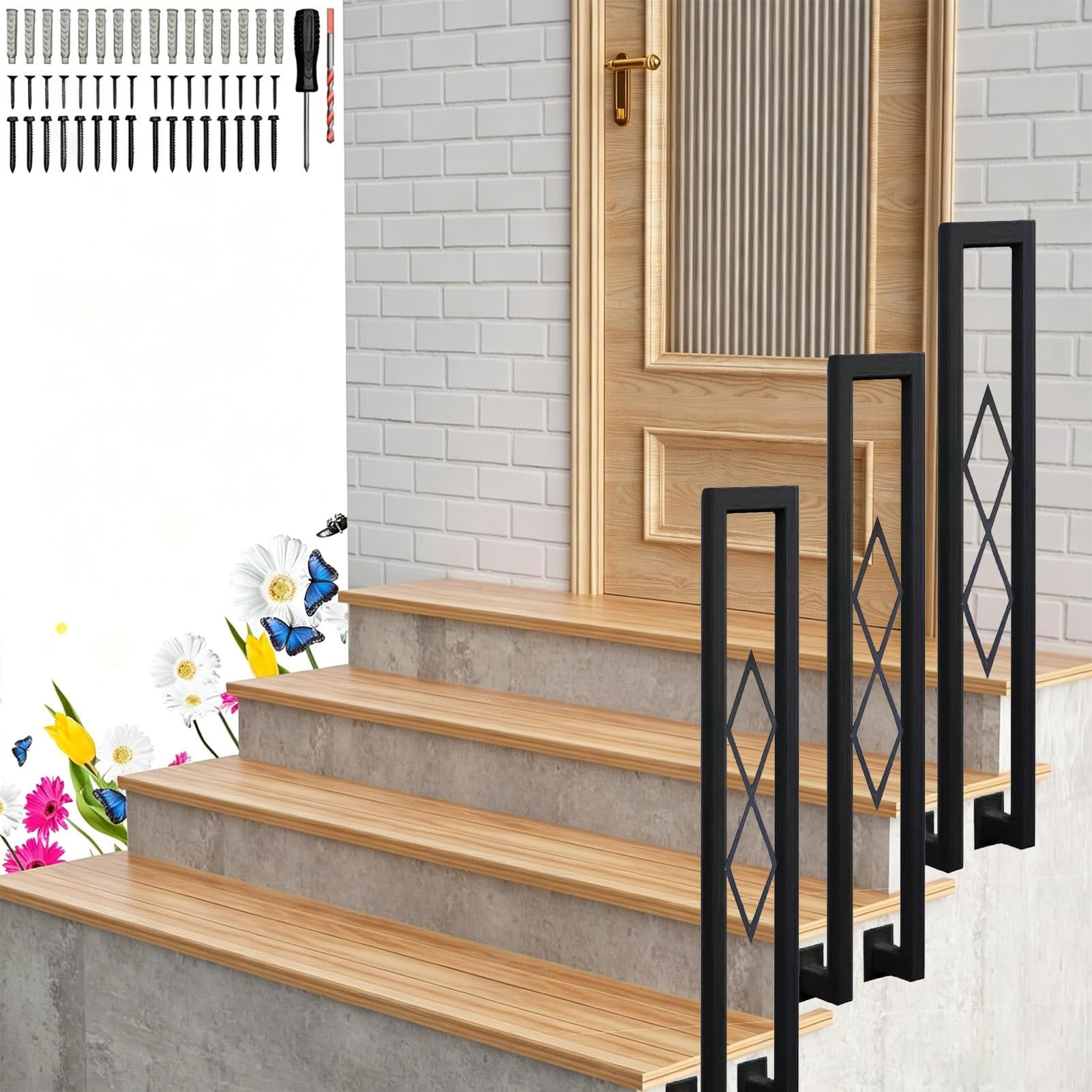 U-Shaped Staircase Banister Hand Rail for Stairs - Complete Kit. 35cm-100cm Industrial Stair Railings Grab Bar for Loft Villa Stairs Guardrail Divider Post(A,100cm/39in)