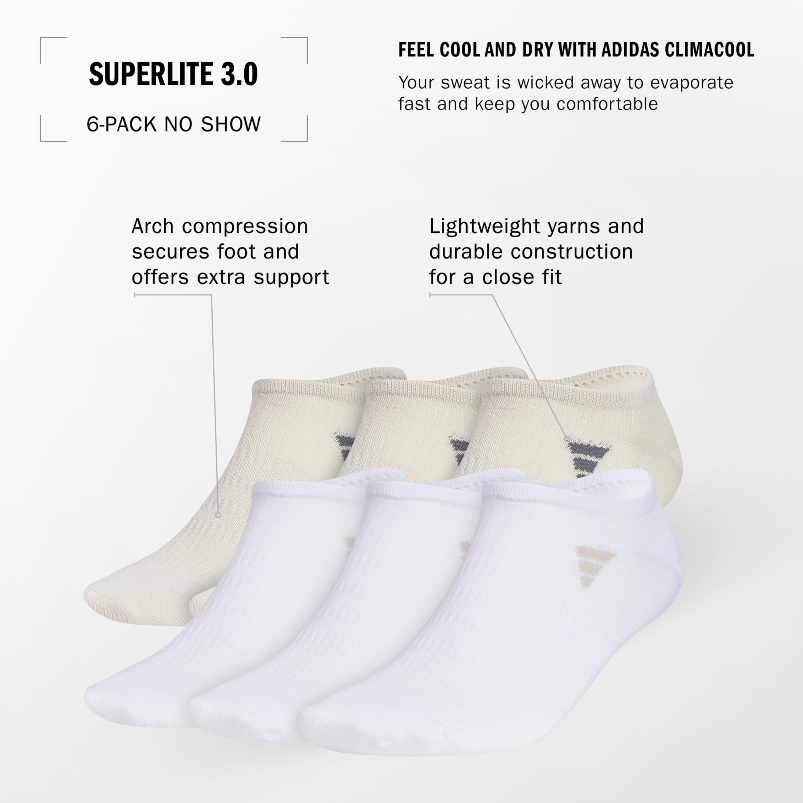 adidas Men's Superlite No Show Socks (6-Pair Pack) Low Profile Below Ankle