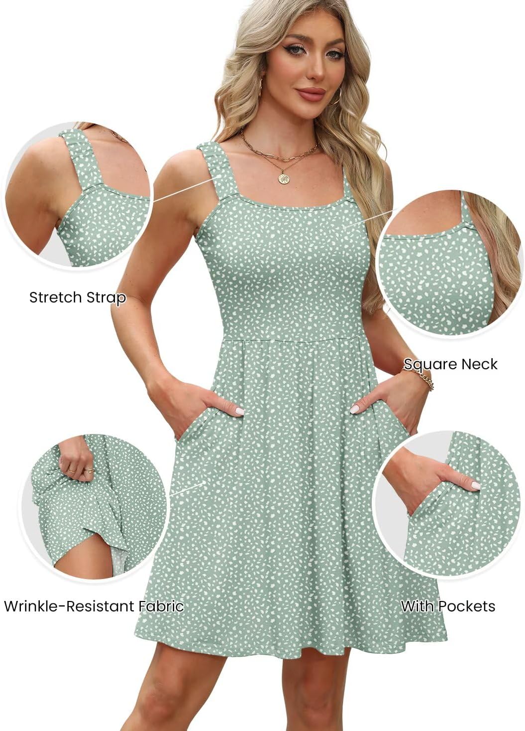 QACOHU Summer Dresses for Women 2026 Square Neck Sleeveless Sundress Casual Pocket A-Line Midi Dress - Image 5