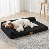 Jolifield Orthopedic Dog Bed Large Sized Dog 36''X24'', Waterproof L Bolster Egg Crate Foam Pet Crate Beds with Washable Removable Cover, Non-Slip Soft Pet Couch Sleep Mat, Black