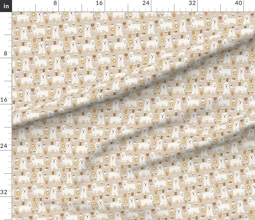 Spoonflower Fabric - Westies Coffee Cute West Highland Terrier Dog Coffees Westie Dogs Printed on Petal Signature Cotton Fabric by The Yard - Sewing Quilting Apparel Crafts Decor