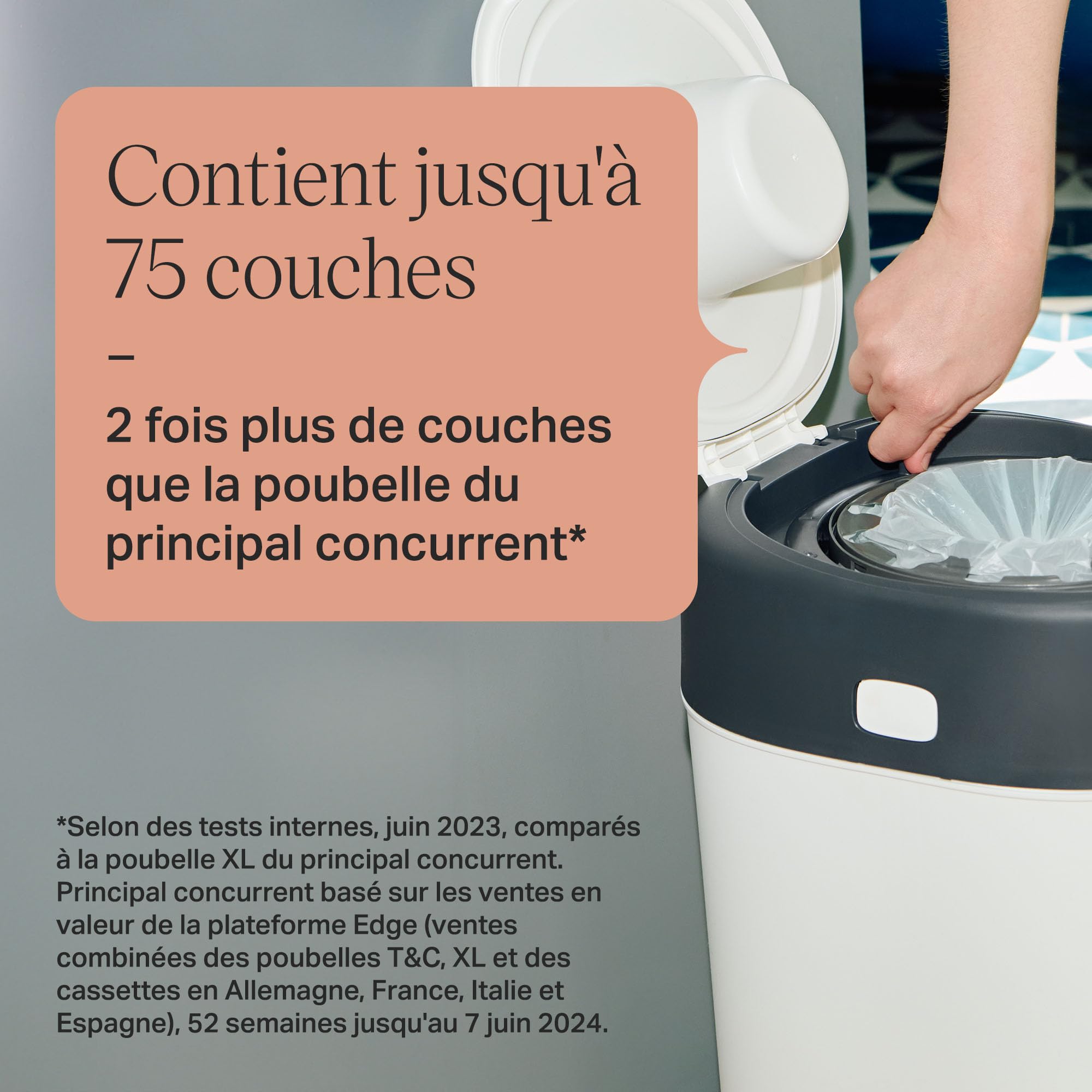 Tommee Tippee XL Poubelle à Couches Twist and Click, Inclut 1x Cassette avec Un Film Multicouche Antibactérien, Blanc