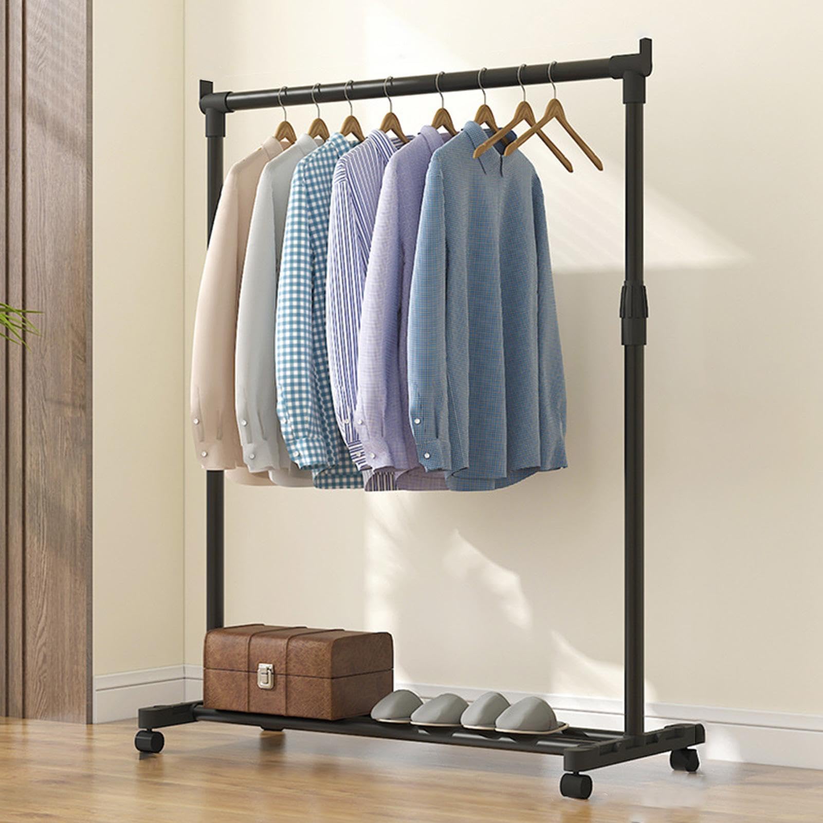 Heavy-Du Rollender Kleiderständer - Beweglicher Metall-Kleiderständer mit Rollen Trockenständer für Bekleidungsgeschäft & Schlafzimmer Kohlenstoffstahl Kleiderstange