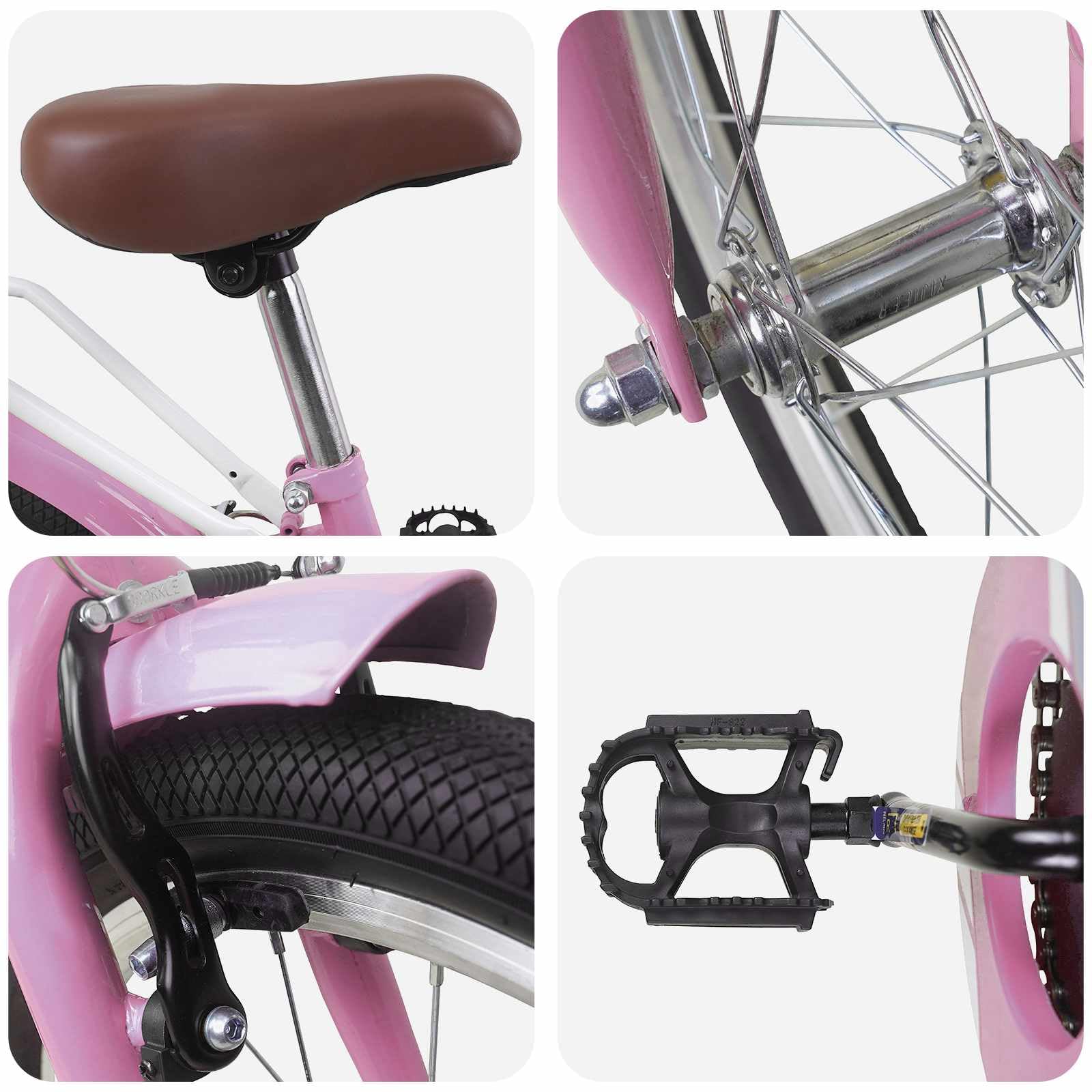 Kinderfahrrad 20 Zoll Hellrosa aus Stahl mit verstellbarem Lenker und Sitz, Linearzugbremse, Schutzblech für 6-11 Jahre, 11,4 kg, ideal zum Lernen, Freizeit, Training und Pendeln