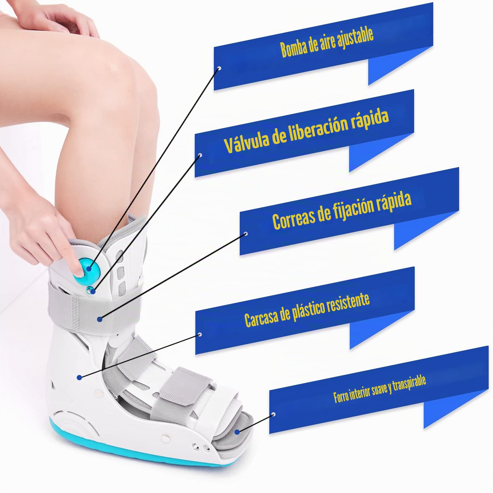 Zapato médico inflable para caminar, pie ortopédico, zapato para fracturas, zapato ultraligero para caminar para esguince de tobillo, fractura por estrés, pie roto o tendinitis aquílea (L)