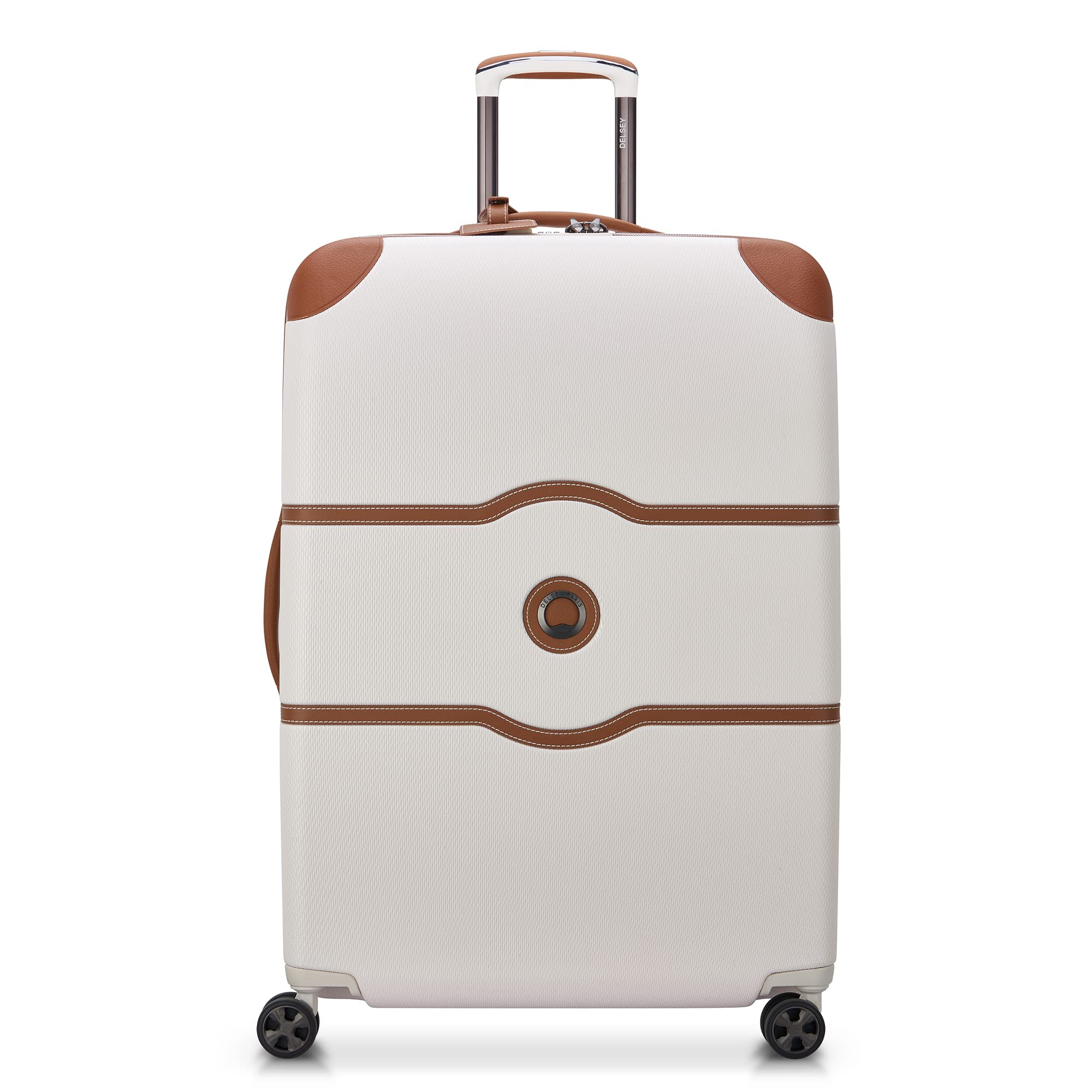 DELSEY Paris Chatelet Hardside Luggage with Spinner Wheels, Champagne White, Checked-Large 28 Inch, No Brake