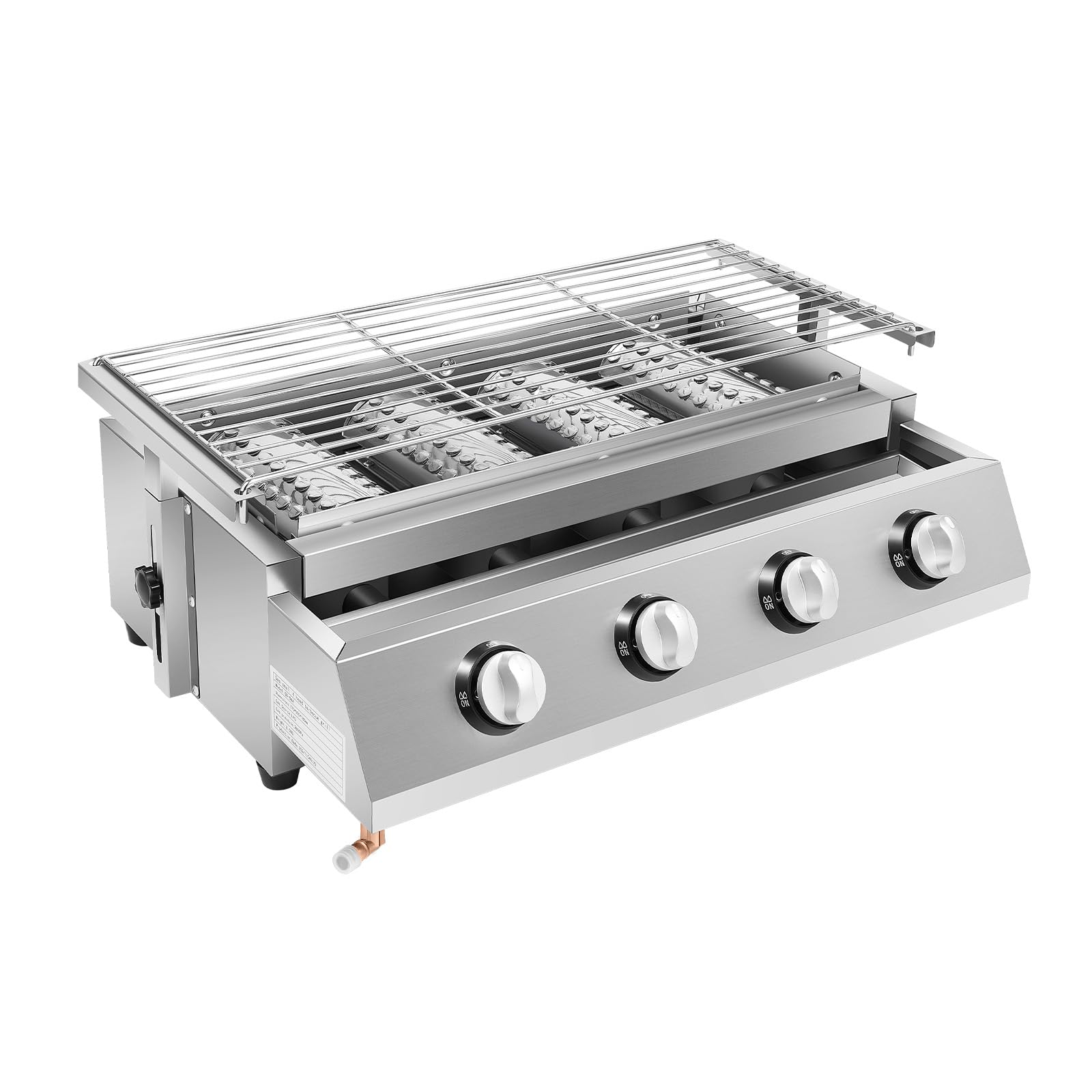 Barbecue gazowy grill a gas in acciaio inox 4 bruciatori BBQ da tavolo LPG argento