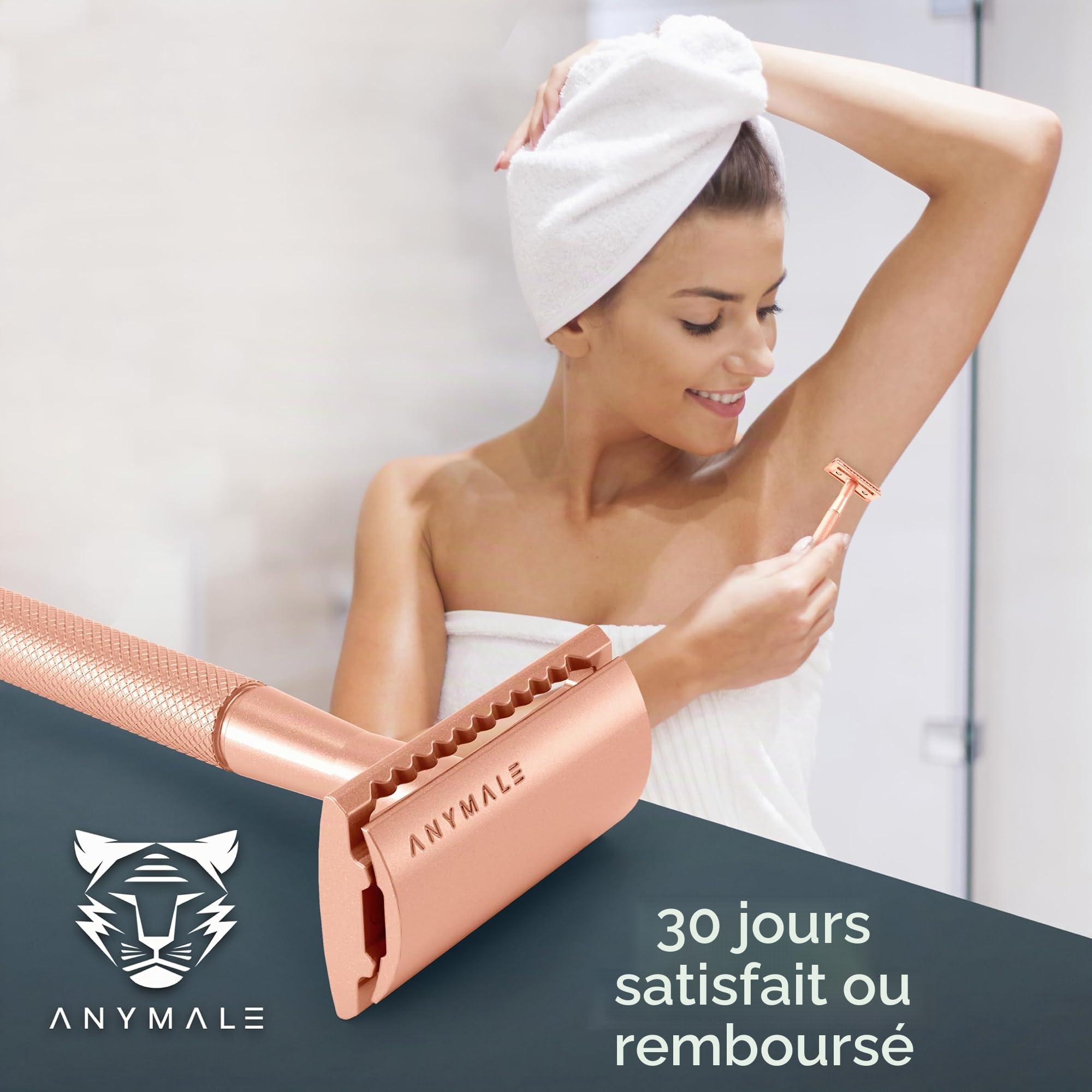 Rasoir de Surete Or Rose - Set femme avec support et 5 lames ASTRA - Rasoir métallique sans plastique