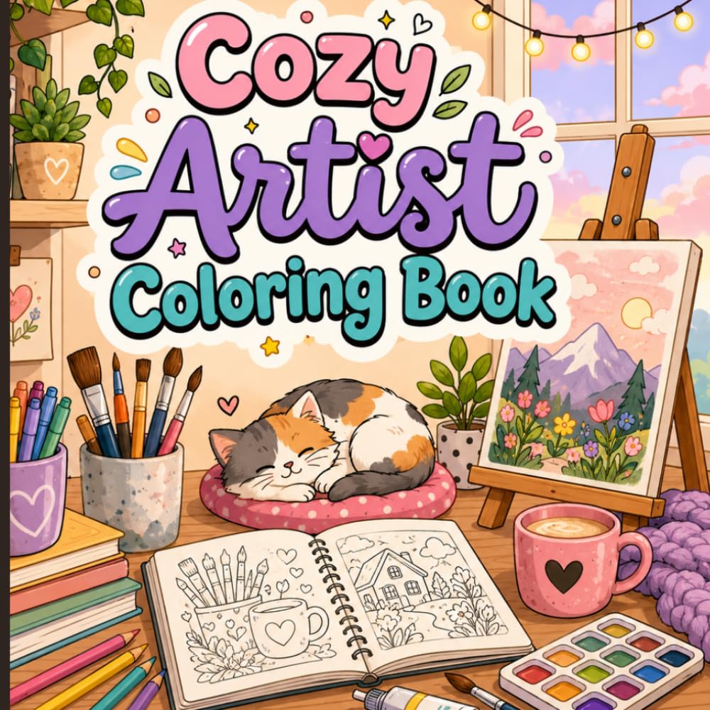 Cozy Artist Book for Adults: Cute Art themed Coloring Pages, Simple Cozy Designs, Stress Relief & Relaxation