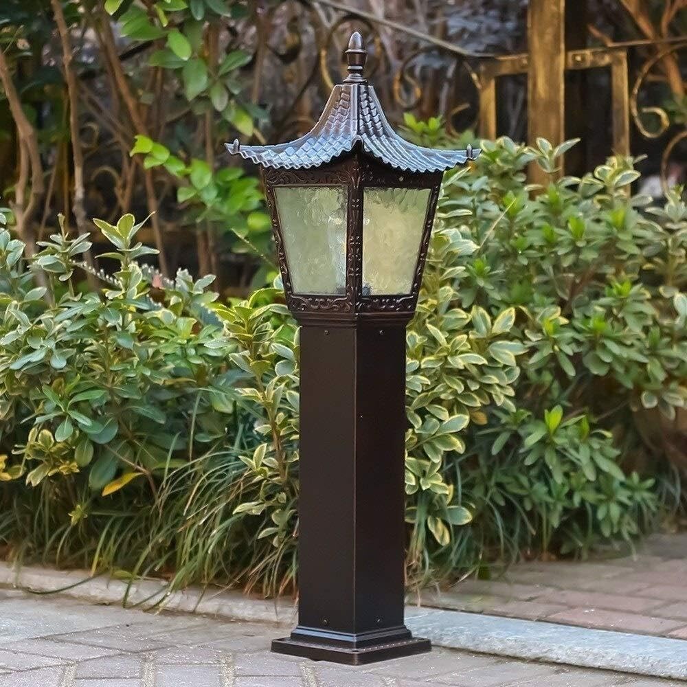 QUSYZD 85Cm Waterproof Outdoor Safety Street Lighting Porch Glass Lantern Antique Column Pillar Light E27 Rural Pier Deck Decor Patio Lawn Door Post Lamp Pathway European Retro,