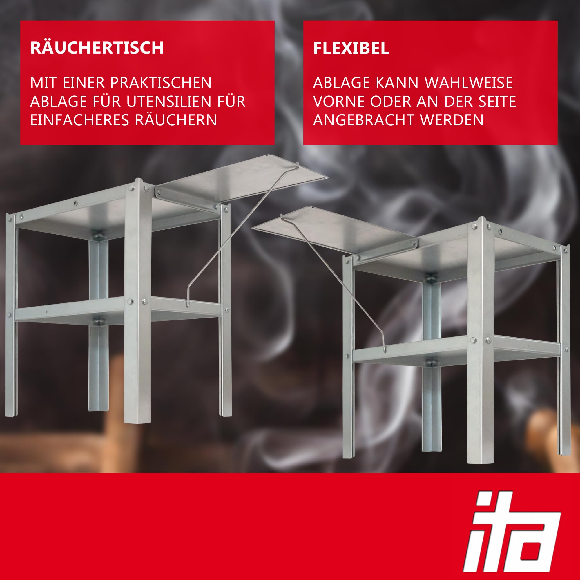 ITA Tisch für Räucherofen - Legierter Stahl - Praktischer Räucherofenständer 45x28x40/65 cm - Direkt vom Hersteller, EU Qualität - Tisch für Räucheröfen Räucherschränke