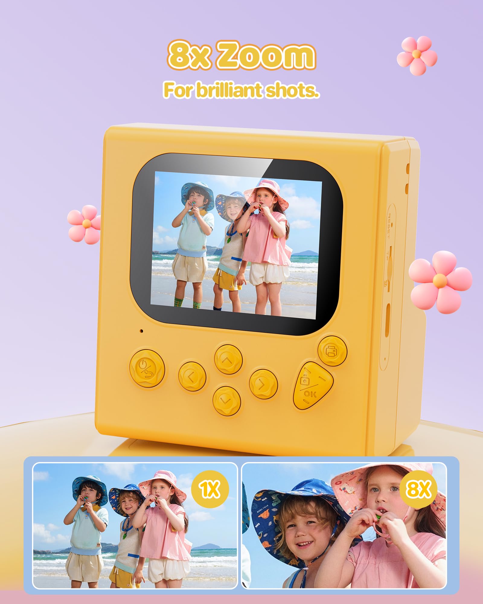 Macchina Fotografica Bambini Istantanea Arancione: HODDRCCN 48MP/1080P Macchina Fotografica Istantanea Bambini - Regalo Compleanno Natale per 3-14 Anni Ragazze Ragazzi - 3 Rotoli di Carta da Stampa