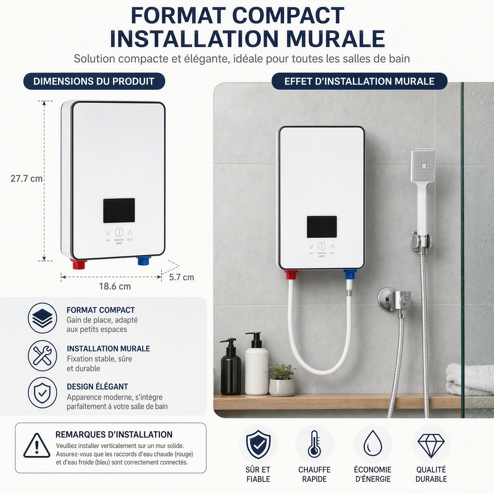 Calentador de agua caliente instantáneo IPX4, 6500 W, 220 V, set de ducha, calentador de agua caliente sin depósito, kit para baño, cocina