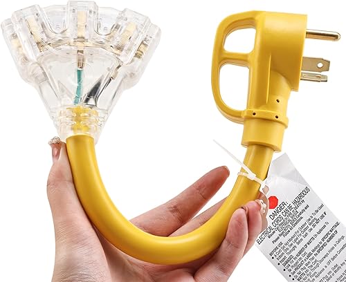 Miniatura 3 de RealPlus Cable adaptador de 30 amperios a 110 V para distribución de generador RV NEMA TT-30P macho a 3X 5-15R5-20R T-Blade Toma de corriente