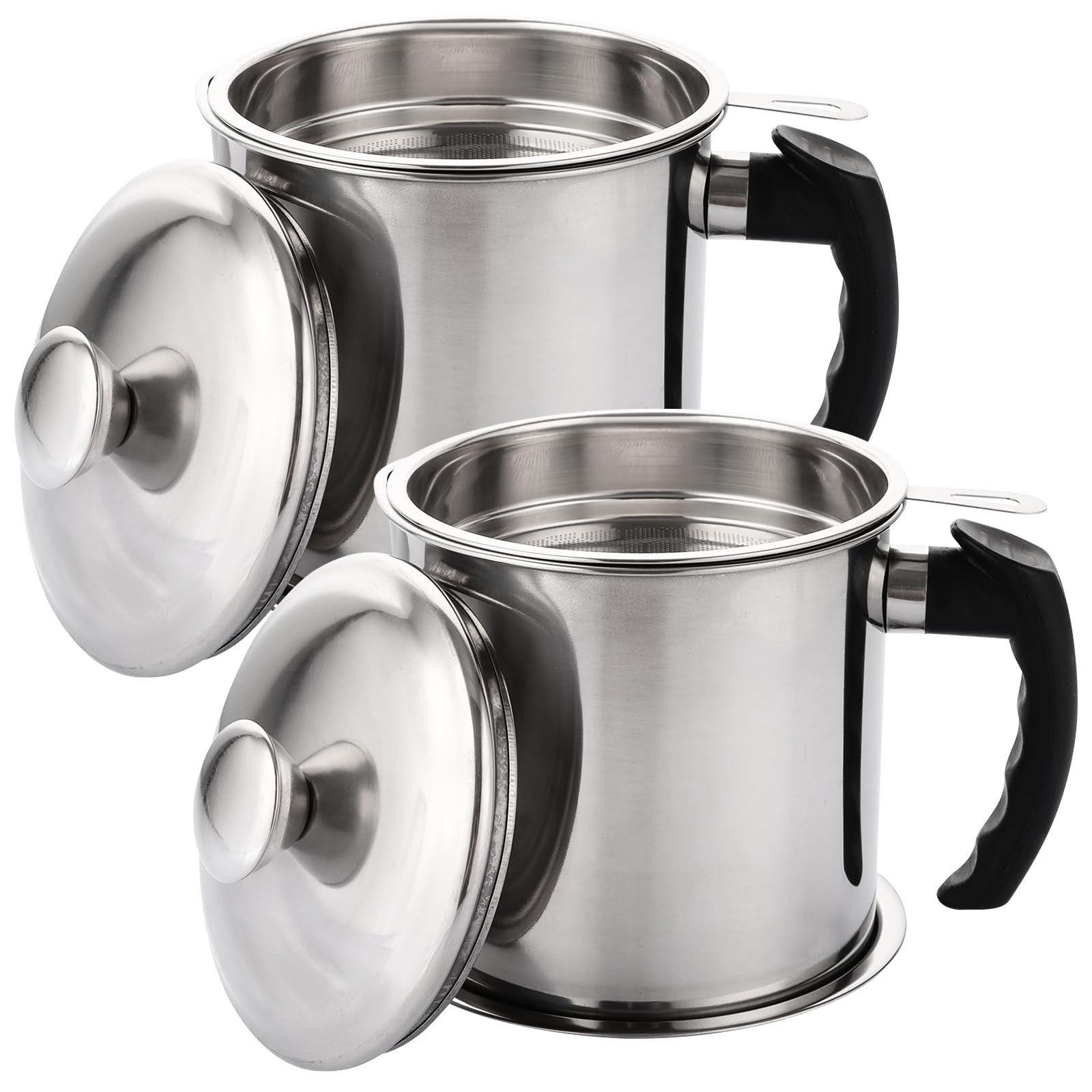 2 recipientes coladores de aceite, recipiente de acero inoxidable de 1.3 L con colador, recipiente de grasa de tocino con tapa y placa antideslizante