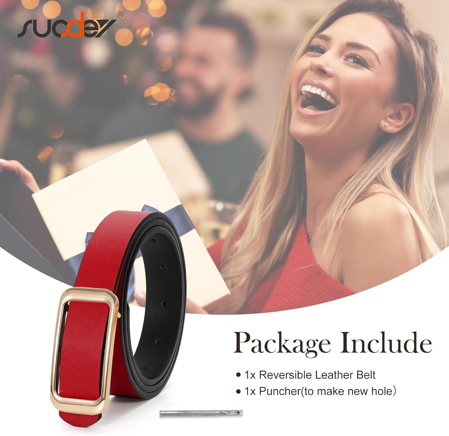 SUOSDEY Women Reversible Leather Belts for Jeans Pants Dresses Ladies Fashion Belts with Gold Buckle,Width 0.9" - Image 7