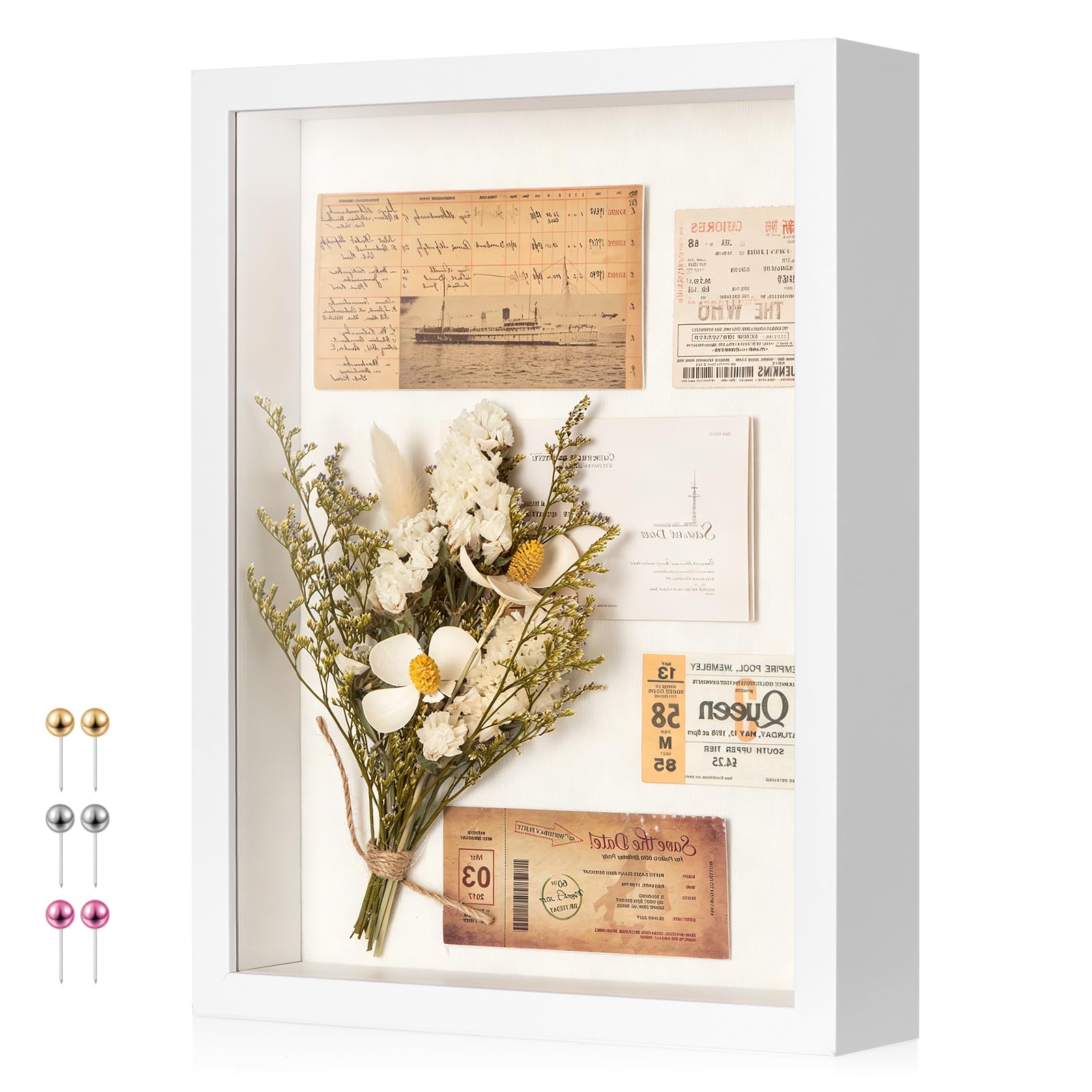 MGLIFEUL A4 Shadow Box Frame with Real Glass Panel & Soft Linen Back