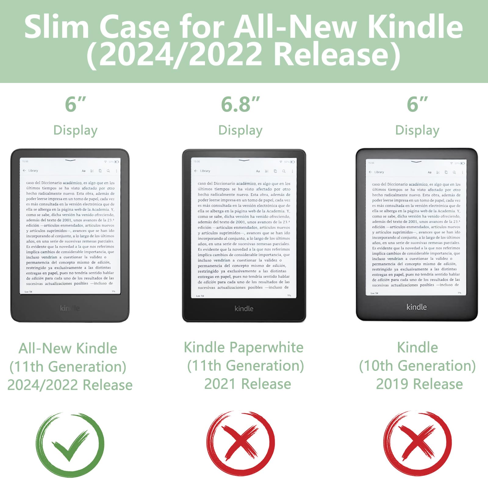 MOROCK Schlanke Schutzhülle für 15,2 cm (6 Zoll) Kindle (11. Generation, Version 2024/2022, Modell-Nr. RS23CV/C2V2L3), hochwertige, leichte Schutzhülle aus PU-Leder mit Handschlaufe, automatischer