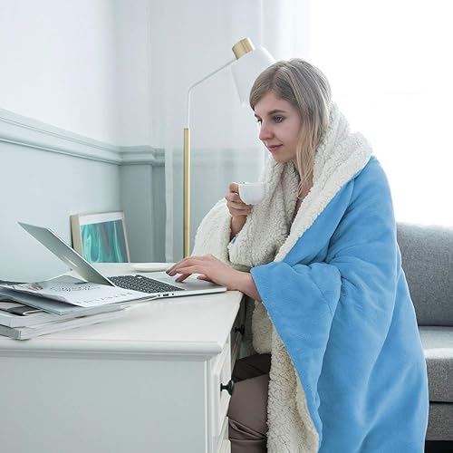 Vista 17 de IR Imperial Rooms Mantas Sherpa tamaño Queen – Mantas gruesas y cálidas para invierno, reversible, suave y esponjosa, tamaño Queen para cama, Morado