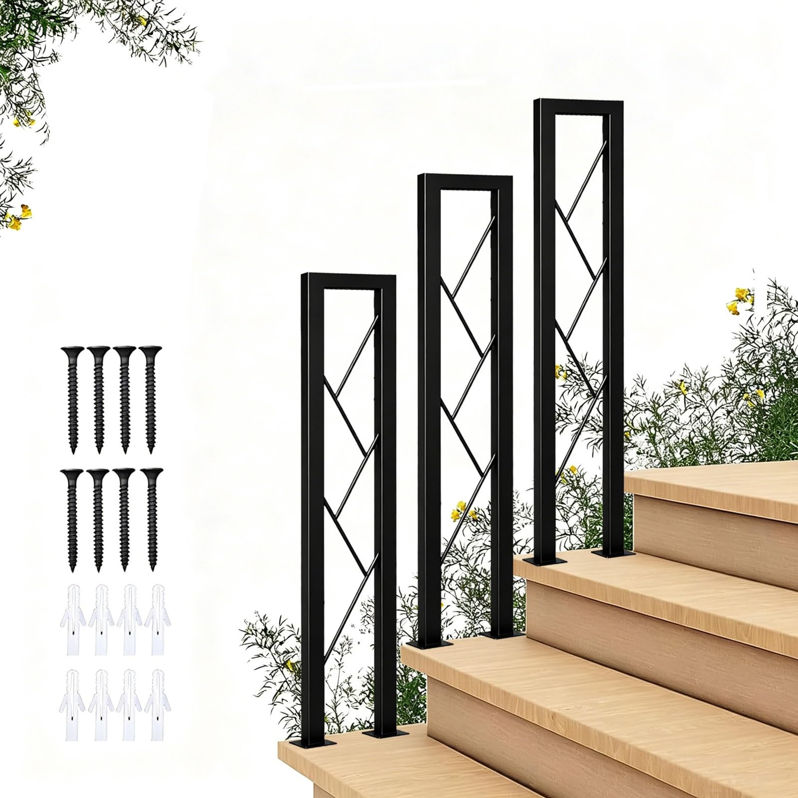 U-Shaped Stair Balustrade Handrail｜Gold Industrial Wrought Iron Porch Deck Railing | Hand Rail for Indoor Steps Terrace Loft Villa | Outdoor Grab Rails(Black,55cm/22in)