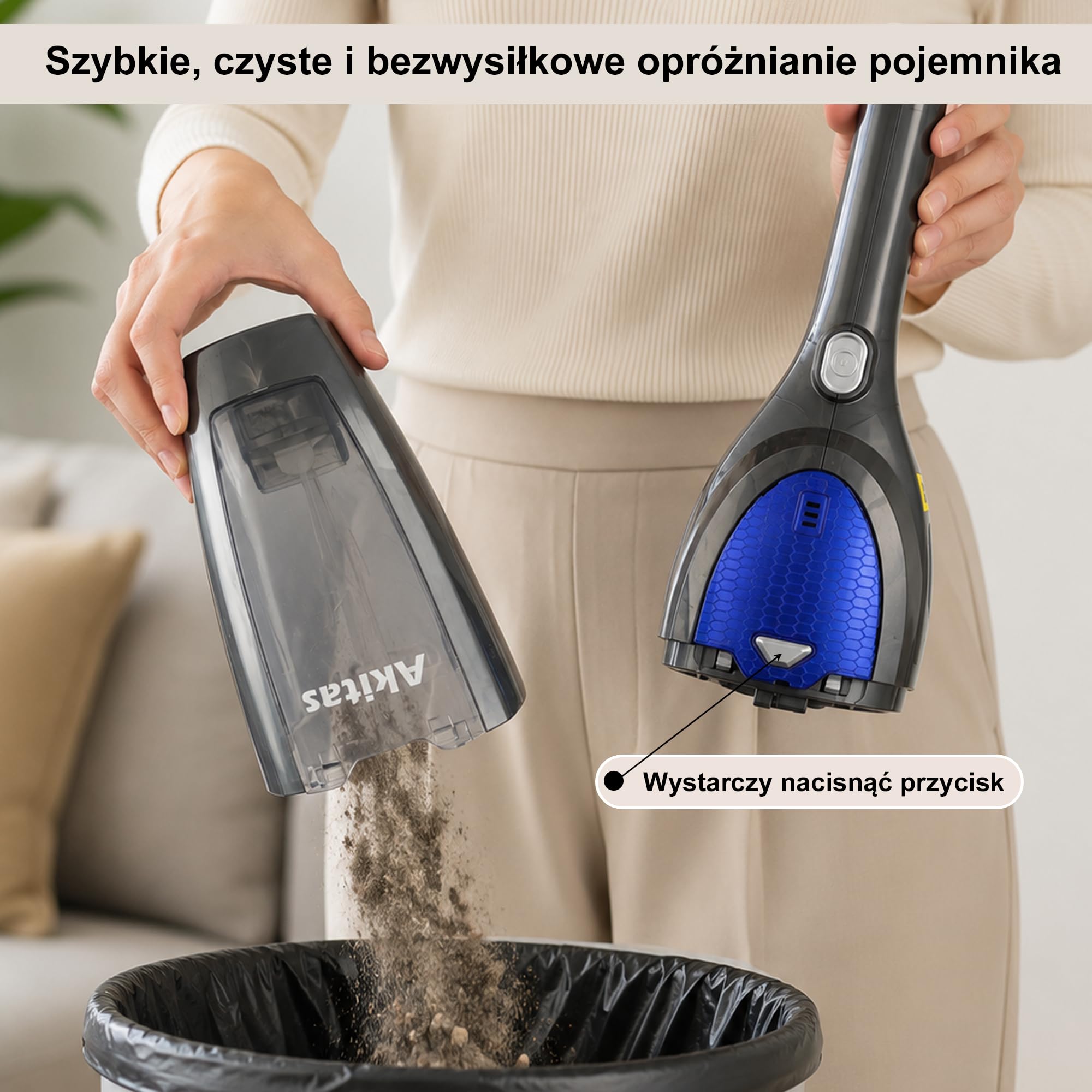 Akitas U10A 3w1 Bezprzewodowy Odkurzacz Patykowy, Lekki Przenośny i Stojący, 22,2V 150W Ładowalna Bateria Litowa dla Podłóg, Dywanów, Włosów Zwierząt