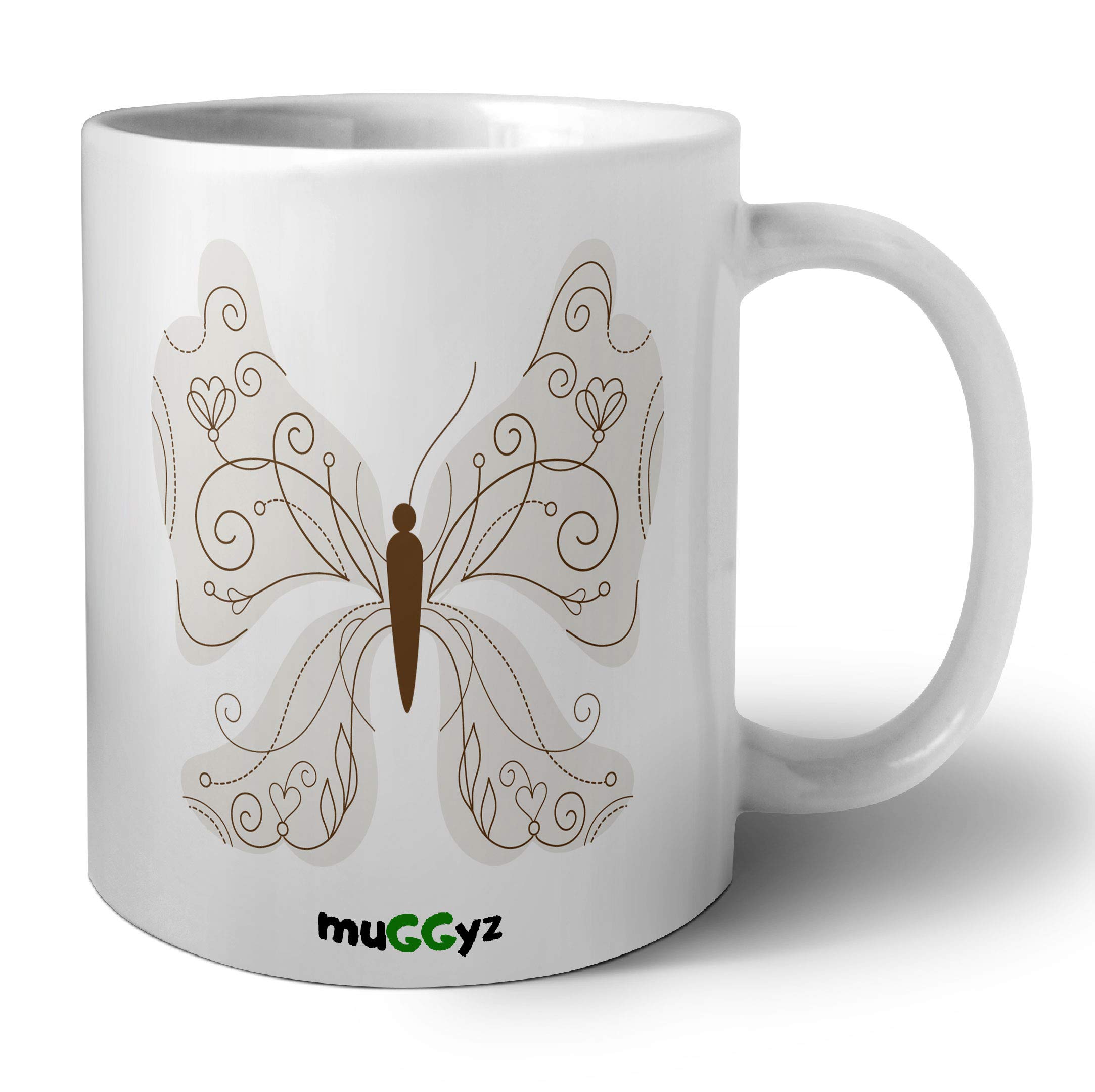 muGGyzCeramic 11oz ceramic coffee mug white printed design Butterflyz23