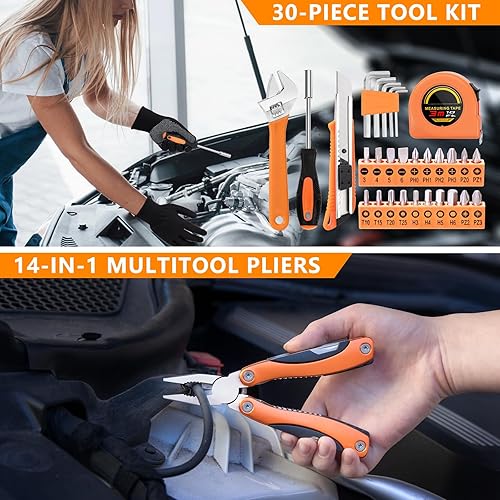 Miniatura 5 de HLWDFLZ Kit de emergencia para automóvil con compresor de aire portátil, kit de emergencia de asistencia en carretera, asistencia de viaje de