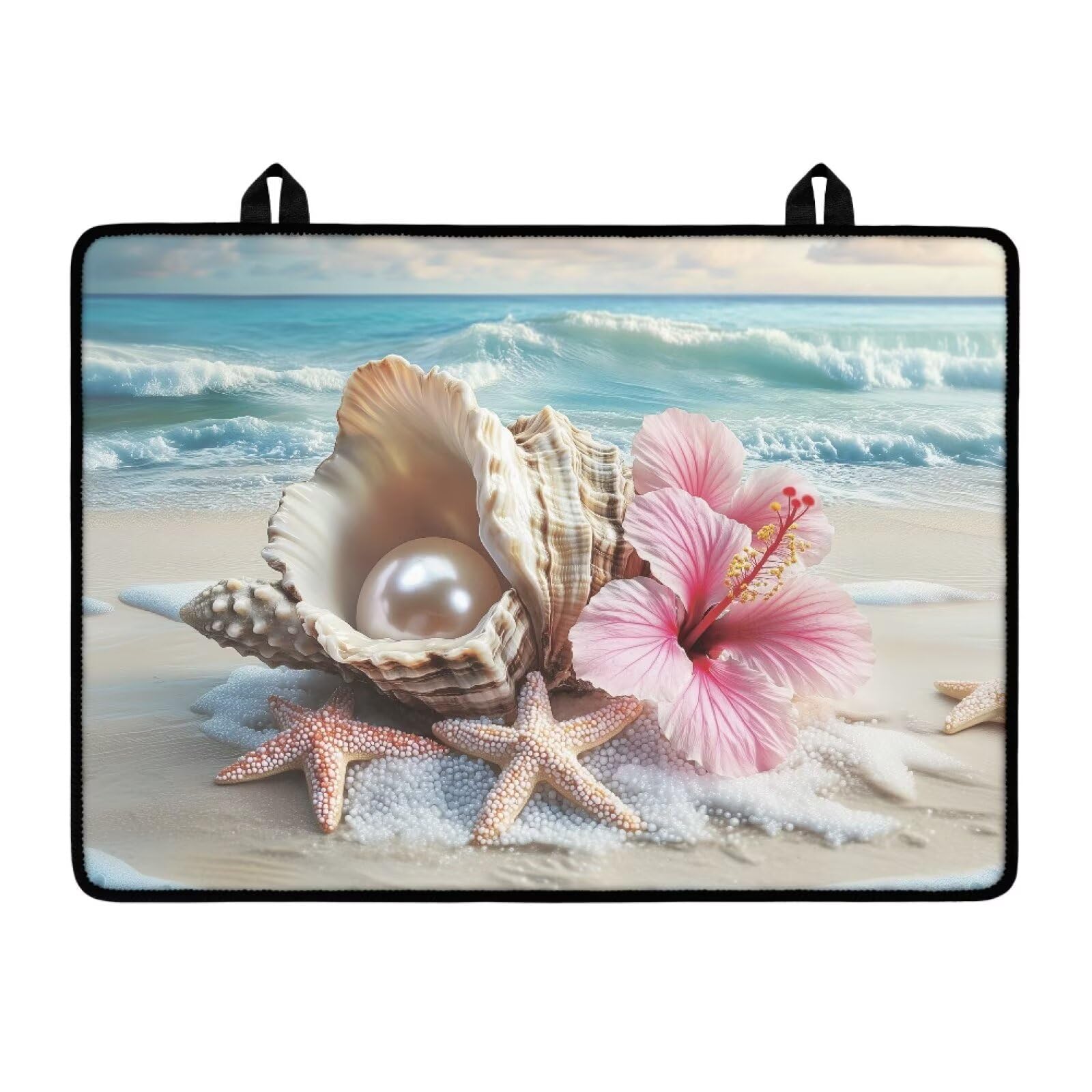 Beach Starfish Seashell Flower Stove Cover 30"x21" Heat Resistant Multi-Functional Counter Protector Non-slip Waterproof Mat for Glass Stovetop Protector Easy to Clean