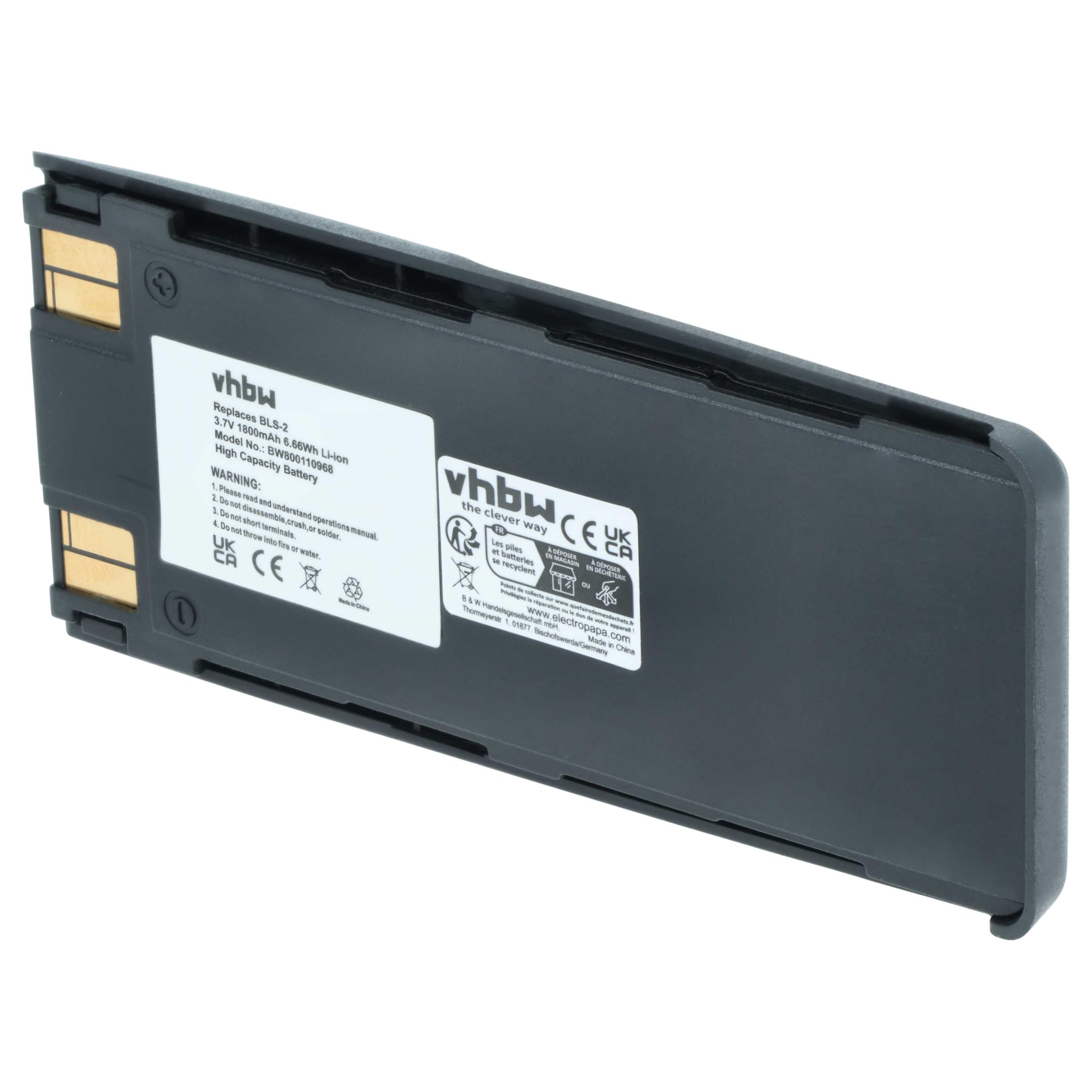 vhbw Bateria kompatybilna z Nokia 6310, 6310i, 7110 telefon komórkowy smartfon (1800 mAh, 3,7 V, Li-Ion) + zamiennik do BLS-2, BLS-2N, BLS-4, BMS-2S, BPS-2