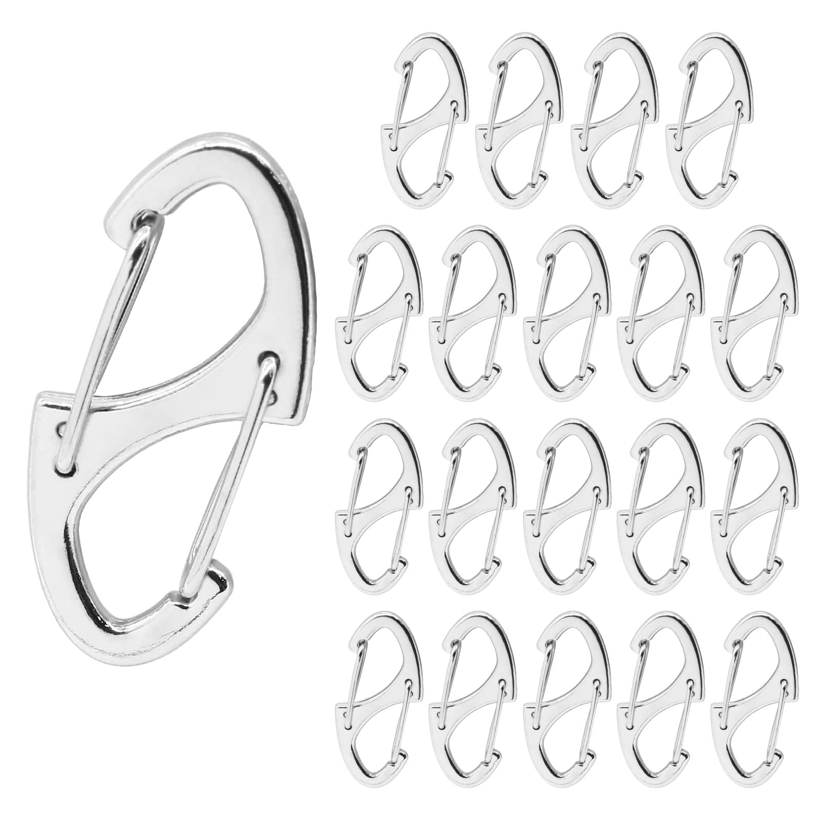 Hitefu 20PCS Dual Carabiner Clips, 1.6 Inch Small Metal S Snap Hook Dual Spring Wire Gate Clip, Tiny Carabiner Clip for for Outdoor Sports Fishing Camping(White)