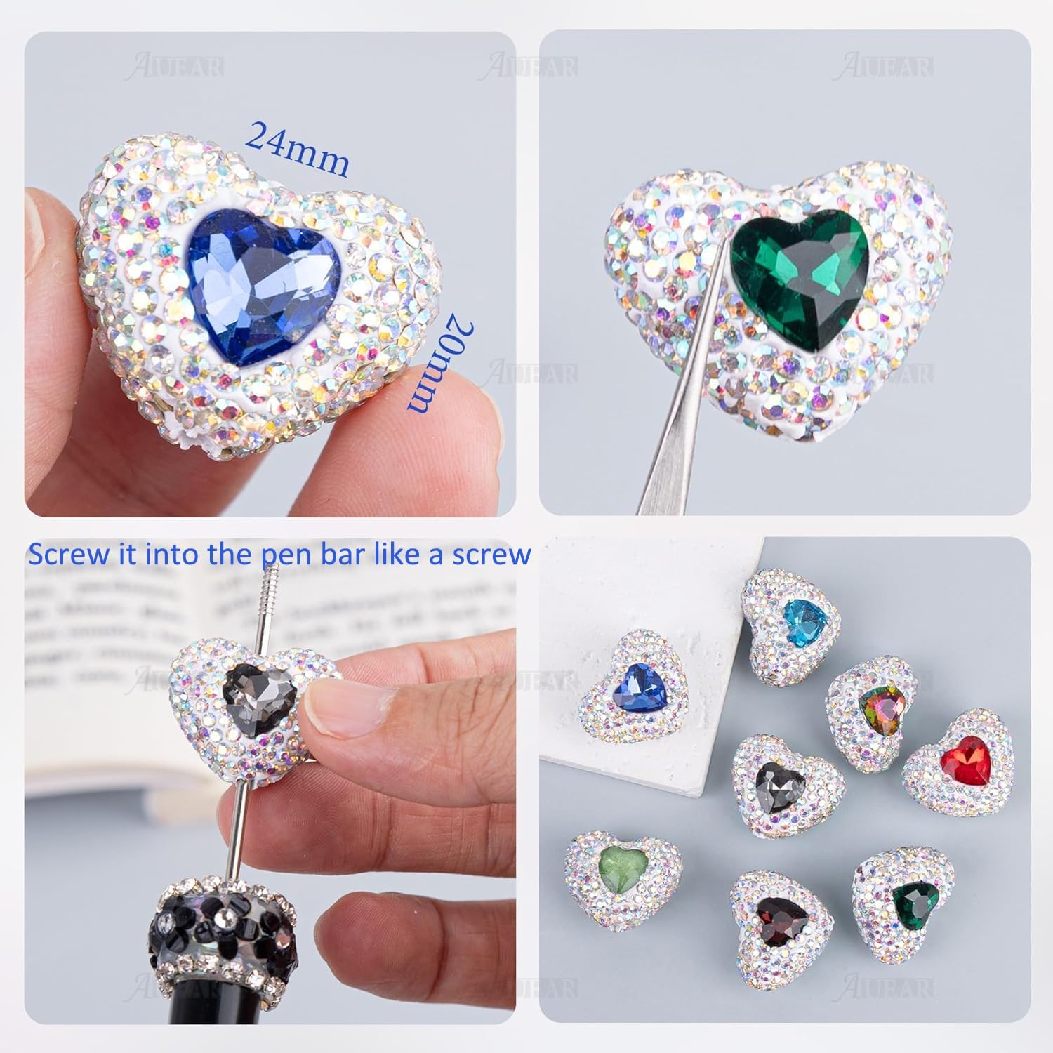 AUEAR, 10 Pack Rhinestone Heart Shaped Beads for Beadable Pens Spacer DIY Jewelry Keychain Making - Image 6
