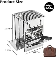 Vista 2 de Parrilla de carbón portátil de acero inoxidable para exteriores, plegable con rejillas de cocción y estantes, pequeña parrilla de barbacoa