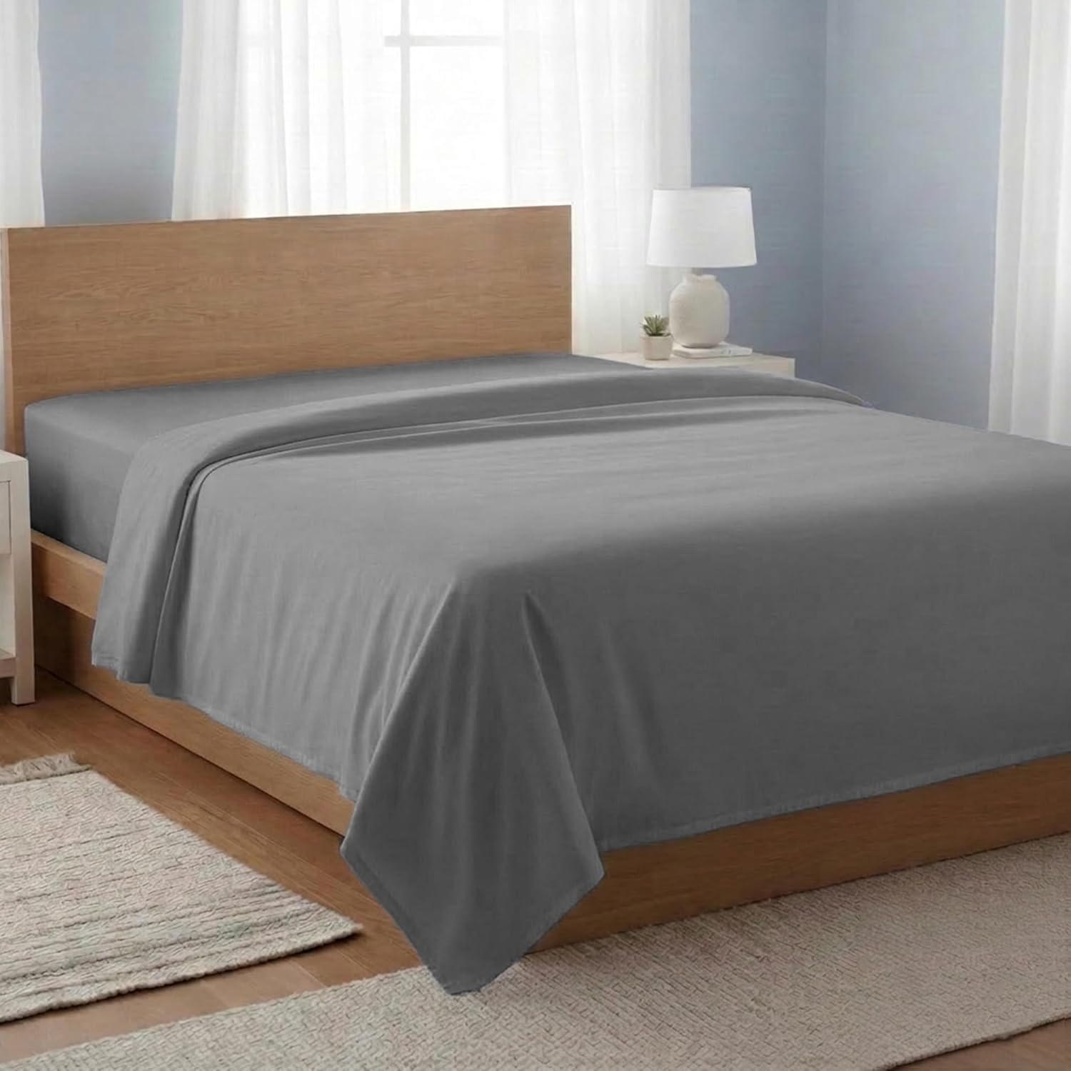 SUPREME ELEGANCE 100% Cotton King Flat Sheet Only, Charcoal Gray, Percale Weave, Cooling & Crisp King Size Bed Sheets, Breathable Sábana Plana King, Top Sheet Only (108" W x 102" L)